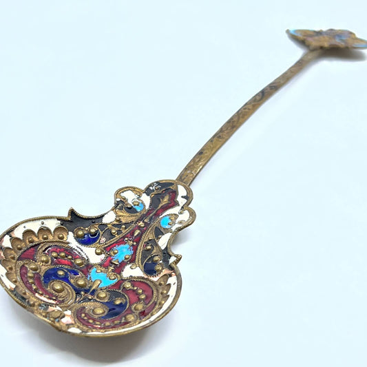 1880's Antique French Champleve Brass & Enamel Gilted Decoratve 7.5" Spoon SD6