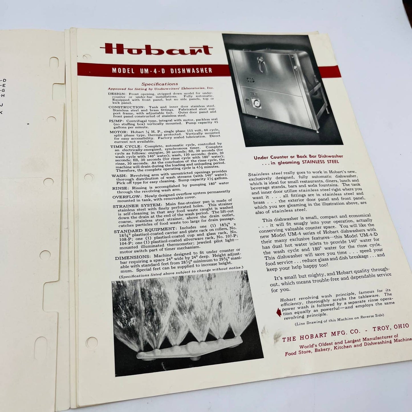 1959 Hobart Instruction Manual Parts List Dishwashers Model UM-4D & UMP-4D C11