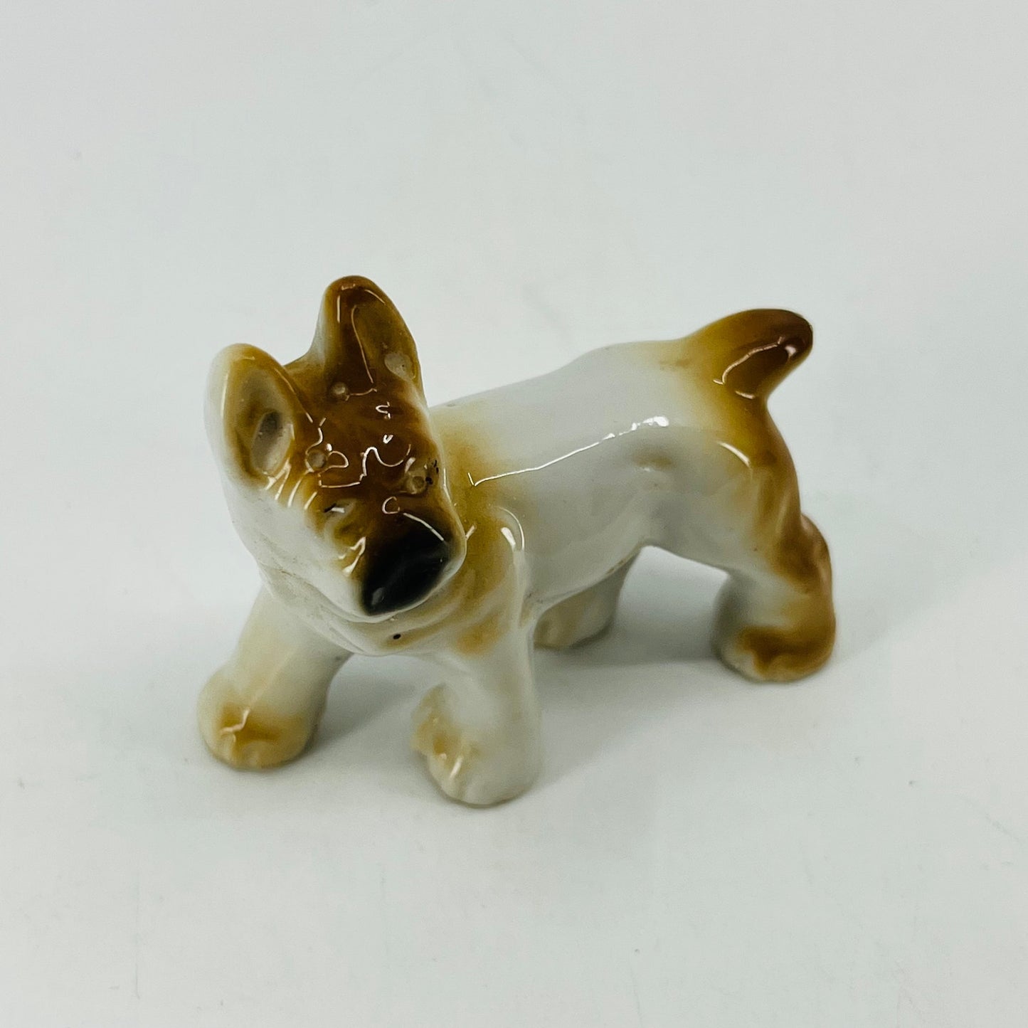 Vintage Brown & White Boxer Dog Hand Painted Porcelain 2.5” SB2