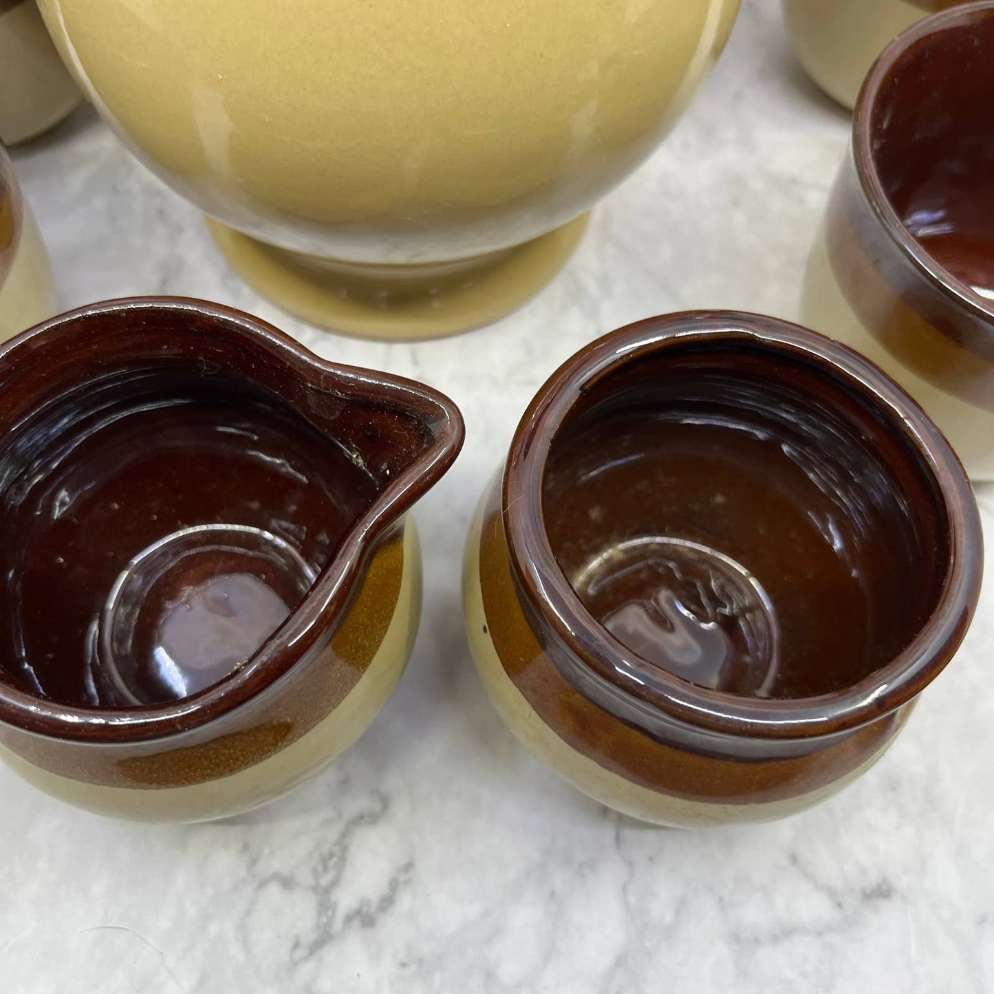 Vintage Retro Coffee Tea Set Brown Stoneware Complete 11pc Set Service For Six