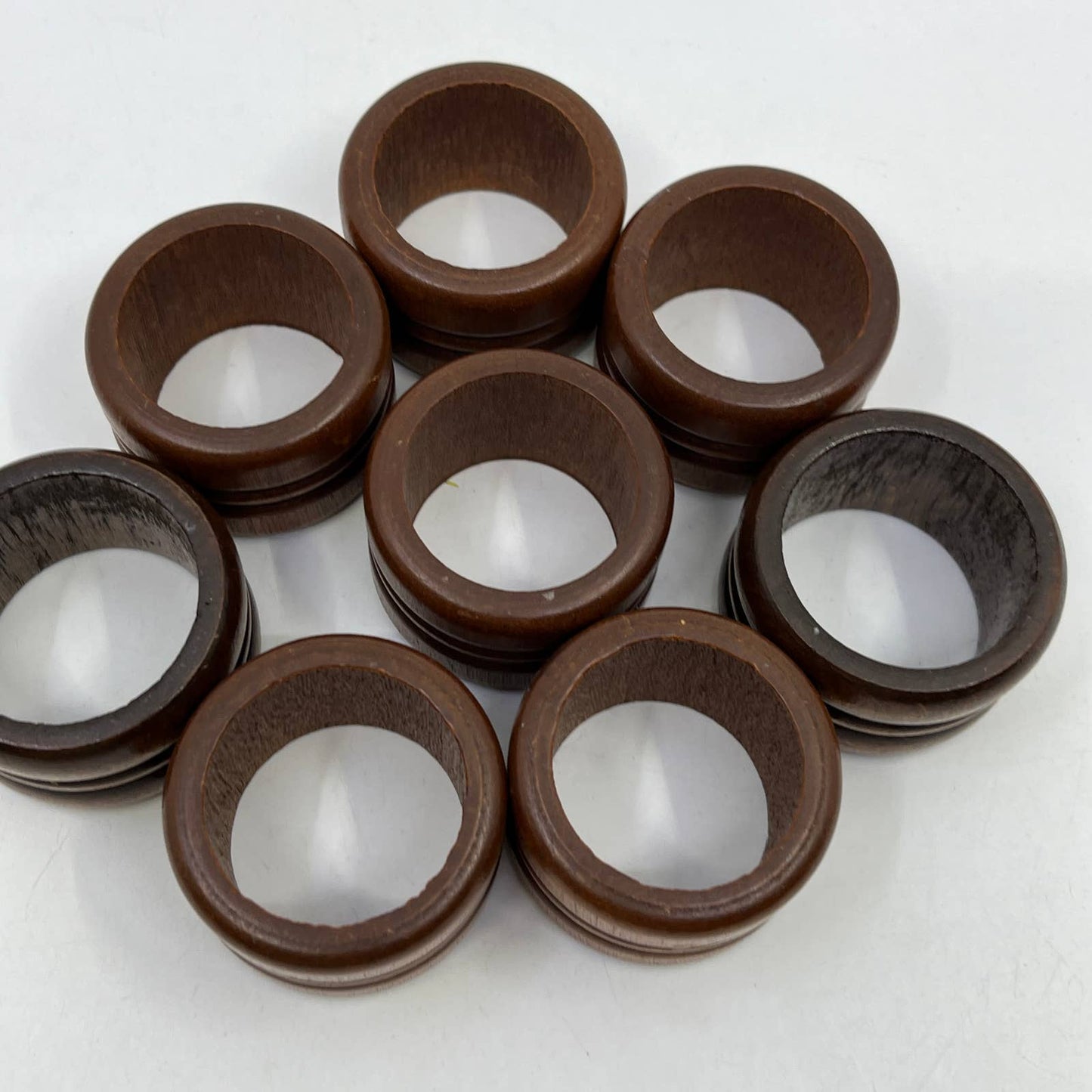 Vintage Teak Wood Ribbed Napkin Rings Set of 8 TI2