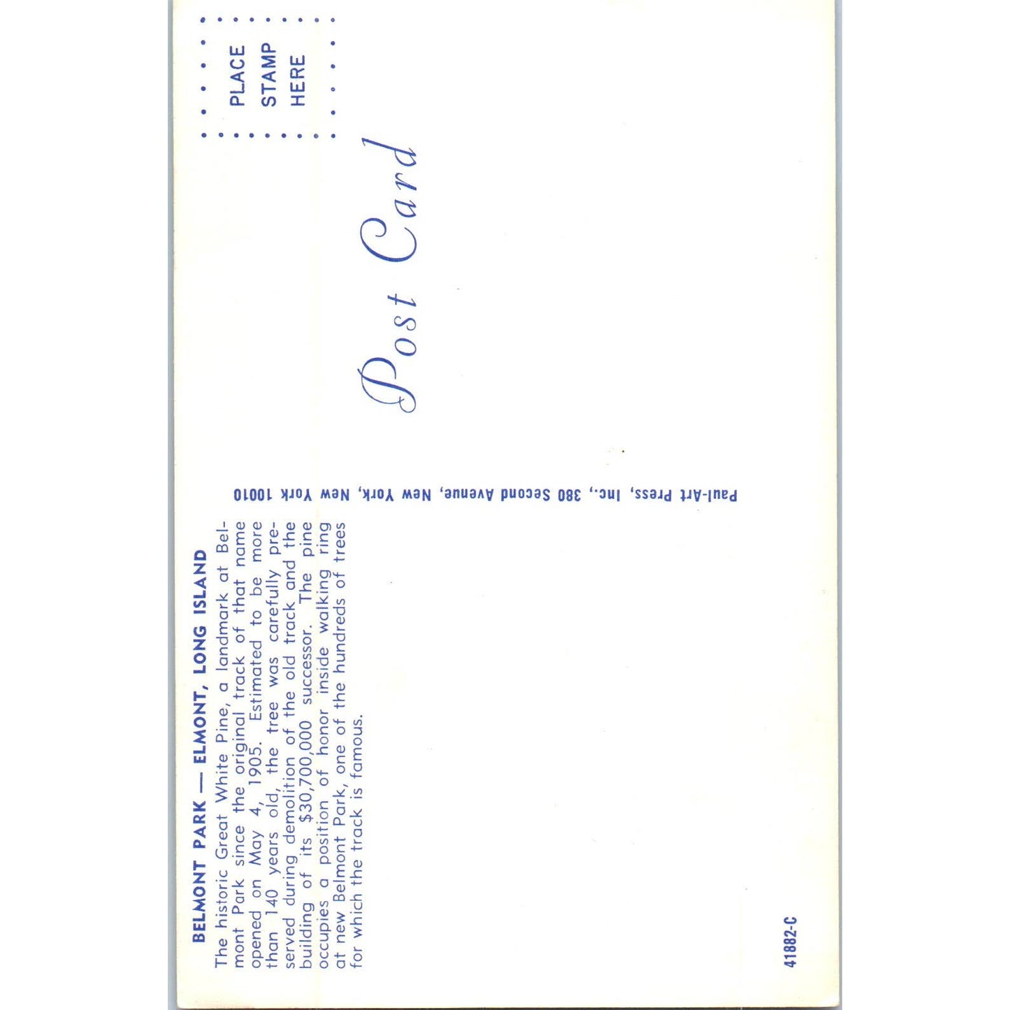 Belmont Park Horse Racing Long Island NY Original Postcard TK1-P18