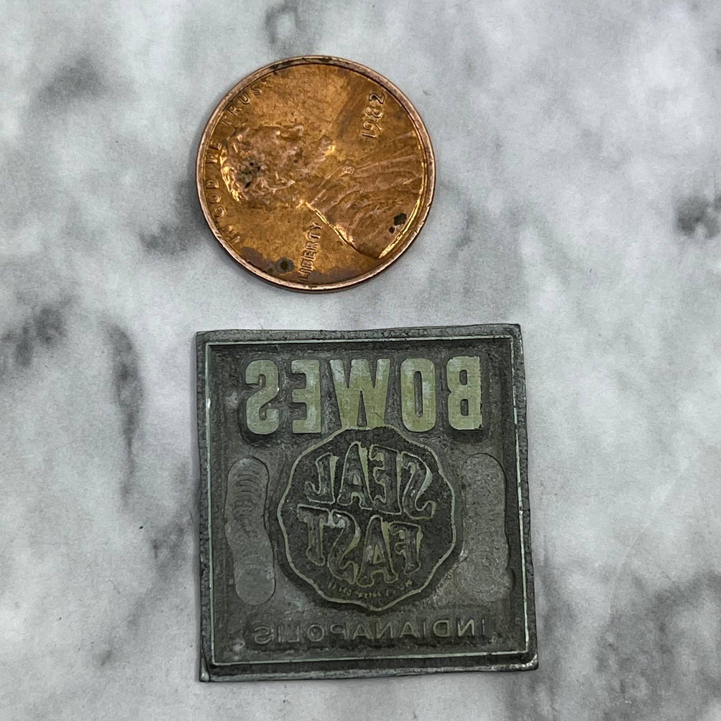 Vintage Letterpress Printers Block Plate Bowes Seal Fast Indianapolis TJ513