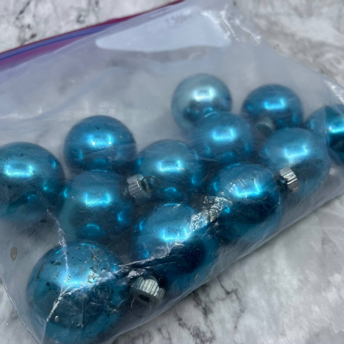 Shiny Brite 12 Vintage 1 3/4" Mercury Glass Ornaments Blue OT1