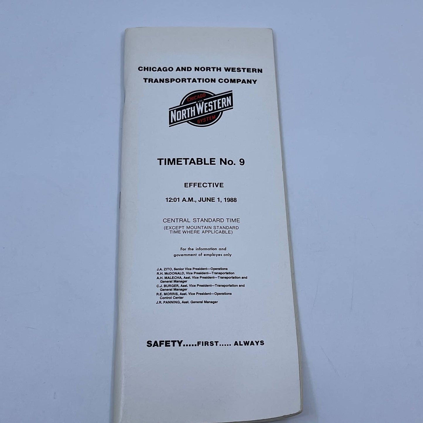 1988 Chicago & Northwestern Railroad Employee Timetable No. 9 TG6