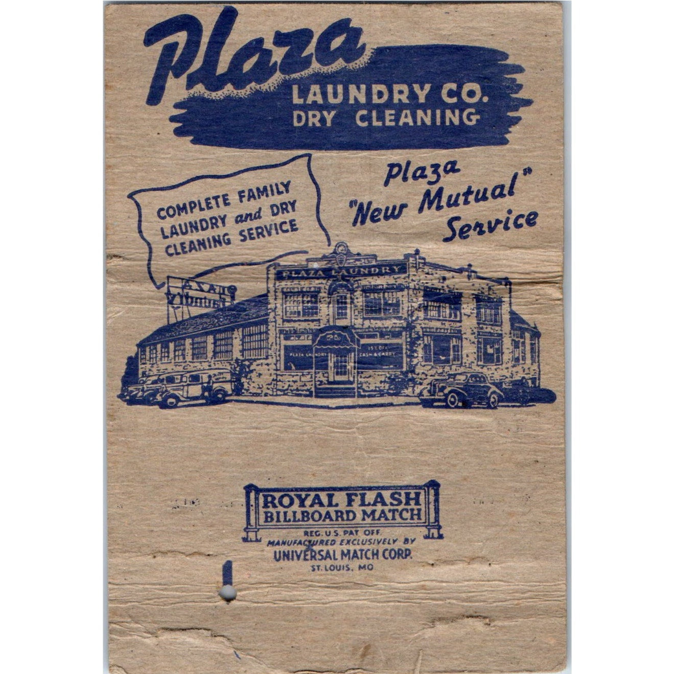 Plaza Laundry Co Kansas City MO Wide Advertising Matchbook Cover SA6-M7