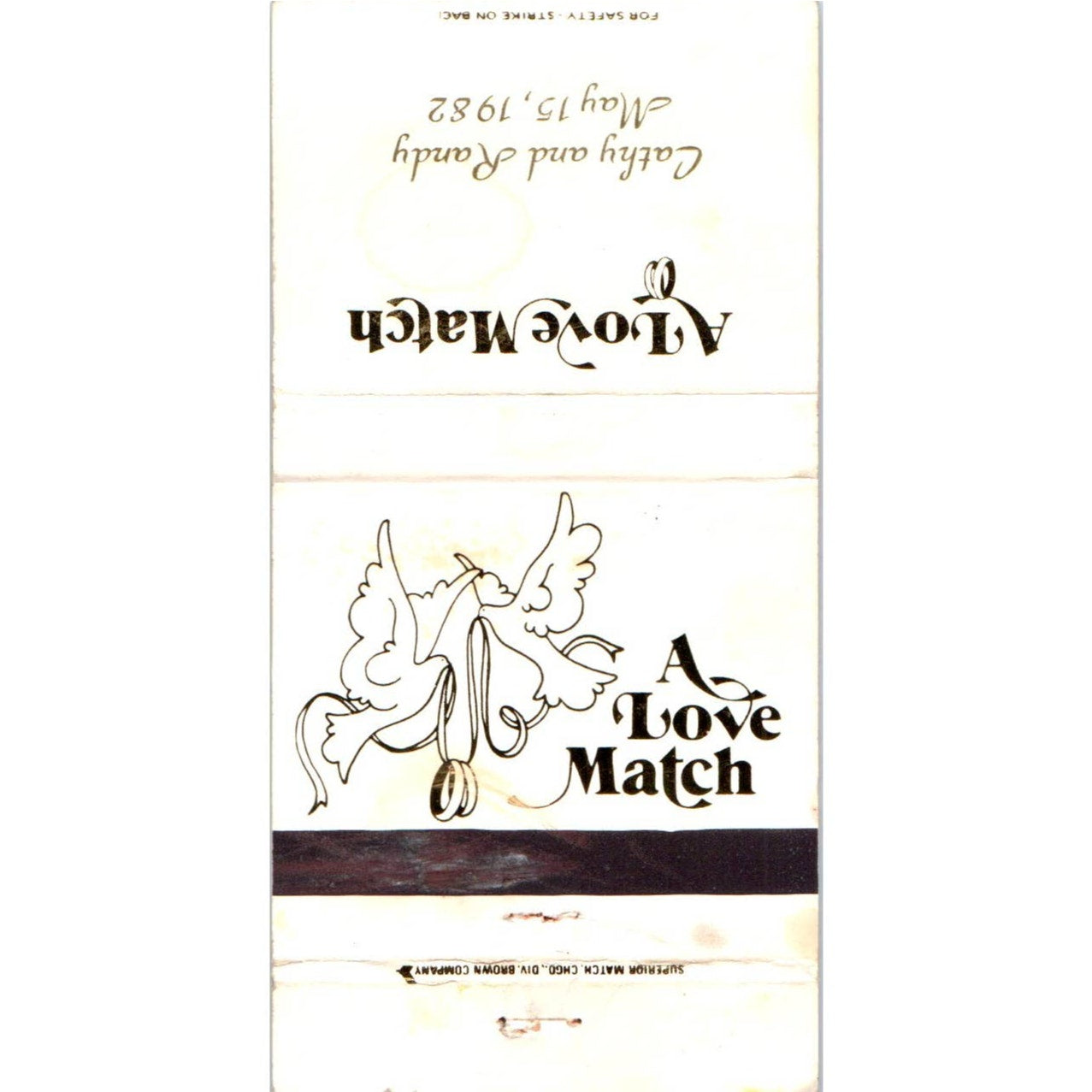1982 Cathy & Randy Wedding A Love Match Advertising Matchbook Cover MM10-3