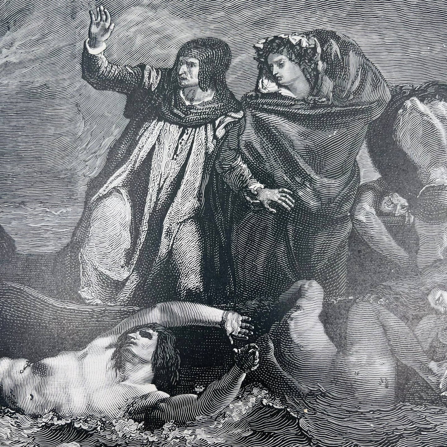 1880s Victorian Art Print Engraving DANTE & VIRGIL CROSSING THE STYX Delacroix