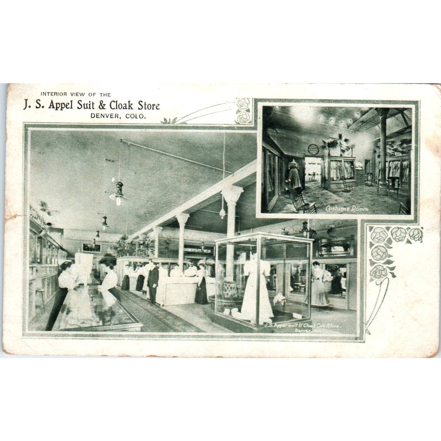 c1905 J.S. Appel Suit & Cloak Store Interior Denver CO Original Postcard TK1-28