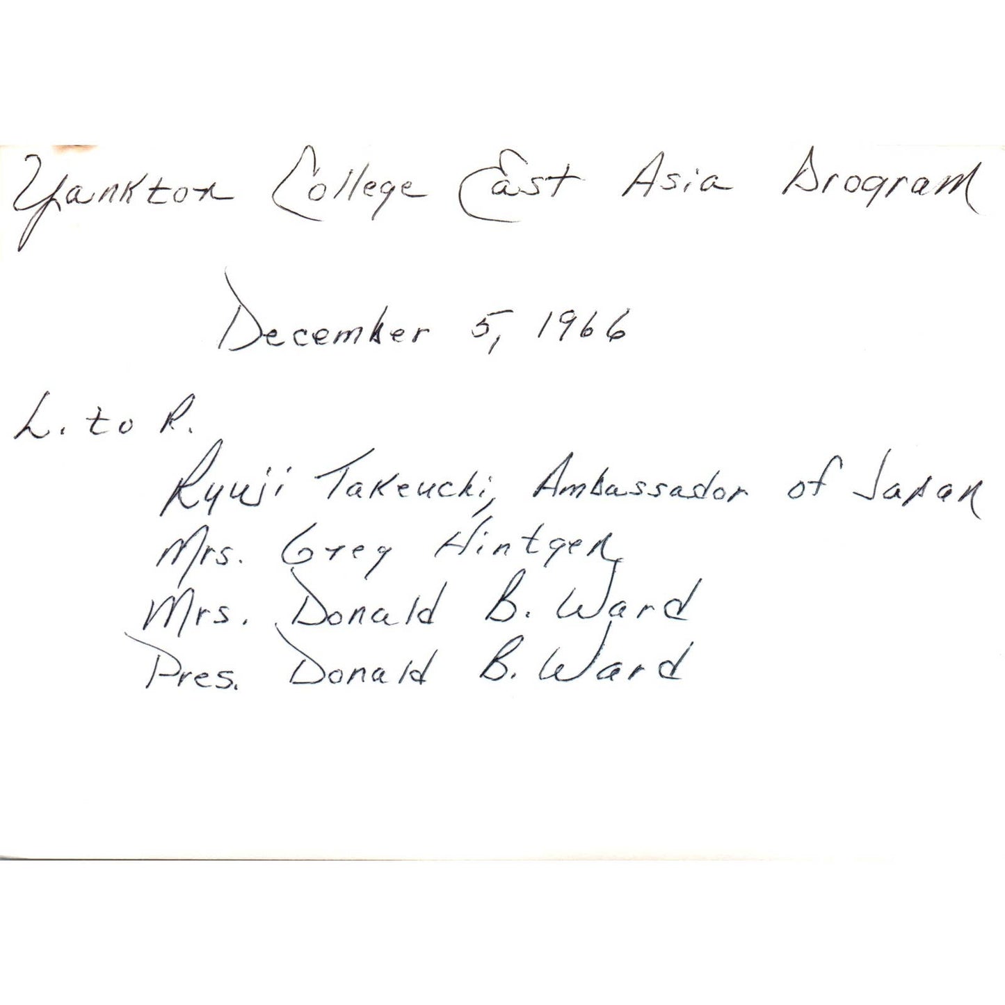 Ryuji Takeuchi Japan Ambassador Yankton Donald B. Ward 1967 Photo 5x7 TK1-P5