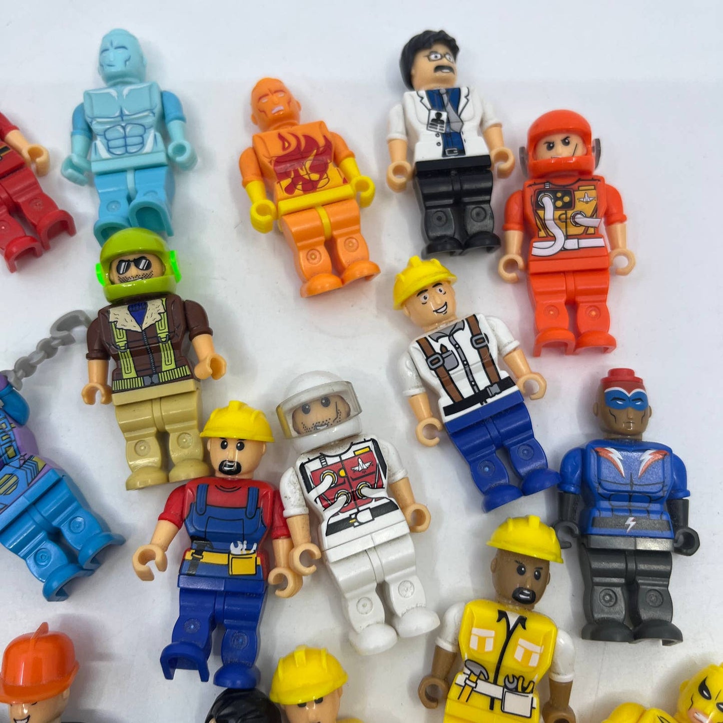 Block Tech 22 Mini Figures Construction Workers, Police Officers Not Lego TG8
