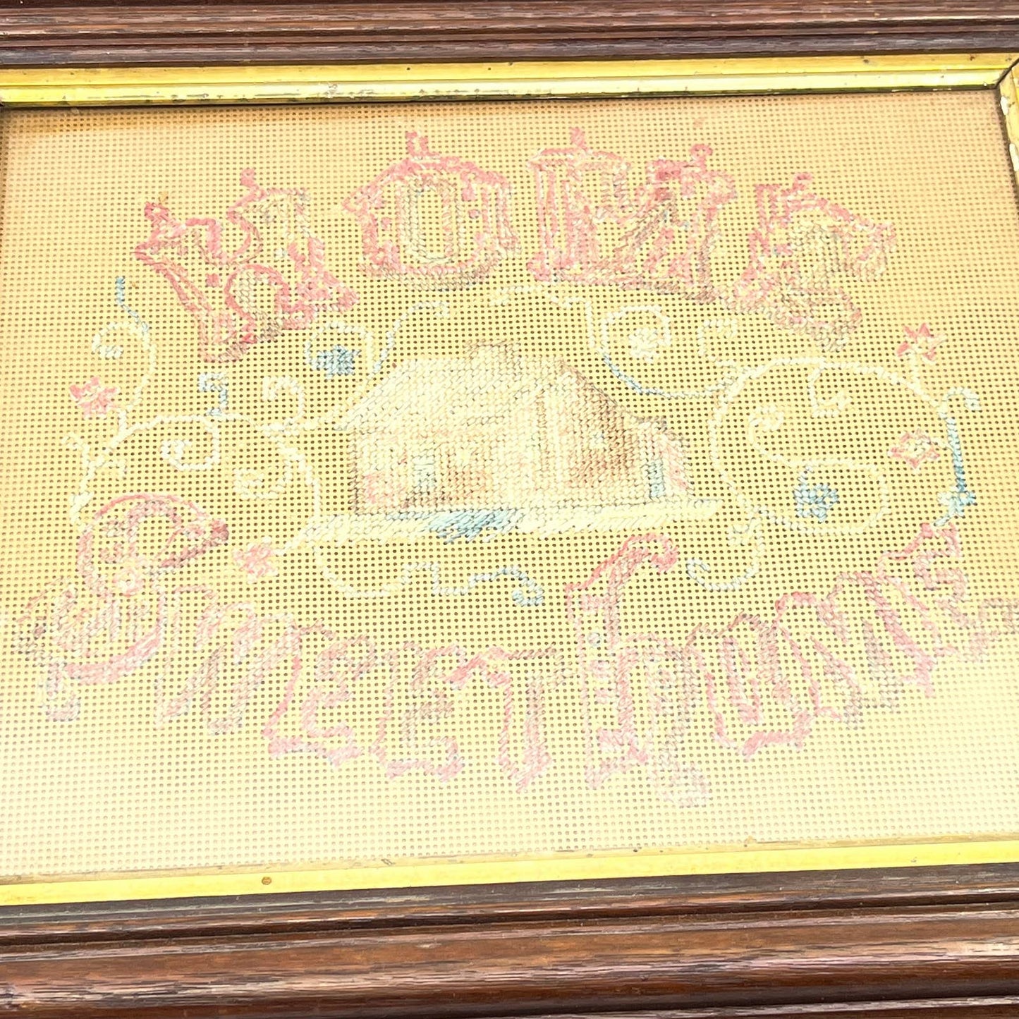 Vintage Framed Cross Stitch Sampler Art Home Sweet Home TG3