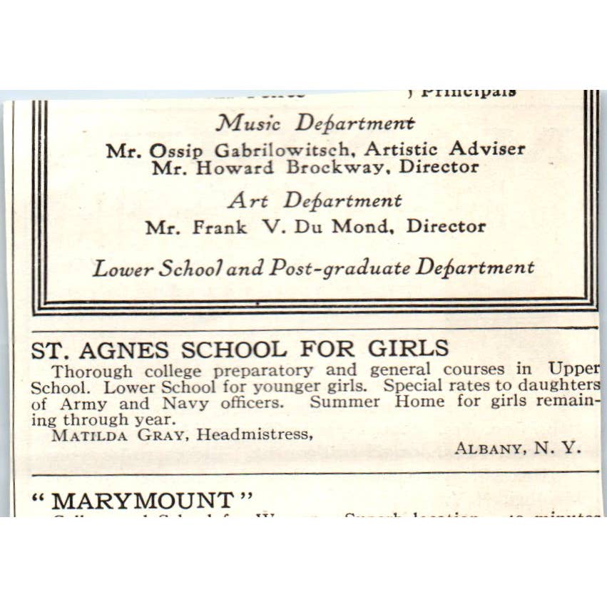 c1920 Harper's Magazine Ad - Manlius Saint John's School Gen Wm Verbeck NY EA3