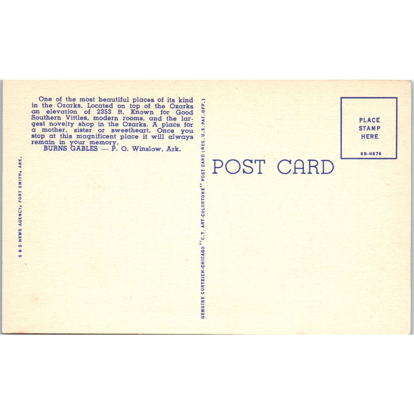 Burns' Gables Cabins Ozarks Winslow Arkansas - Original Postcard P3-4