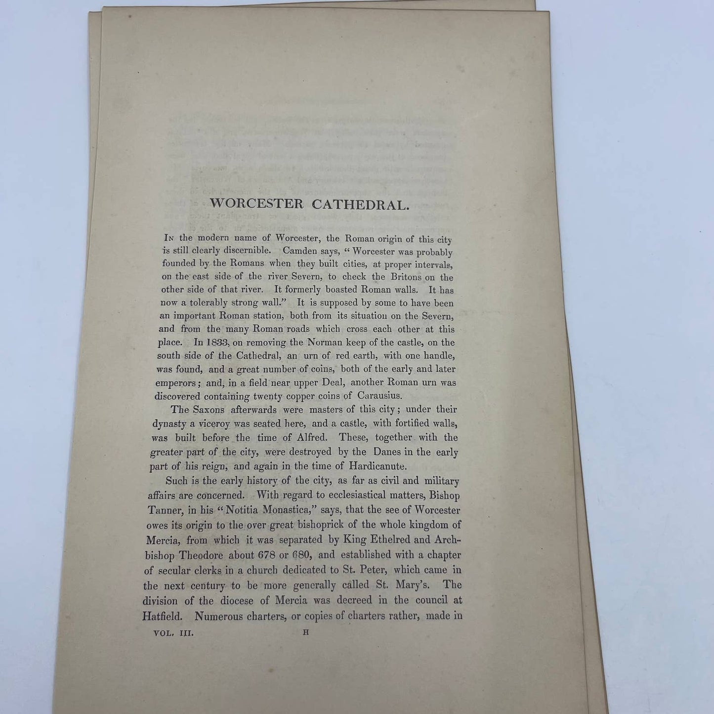 1842 Original Art Engraving Worcester Cathedral, Floor Plan and Bio TG6