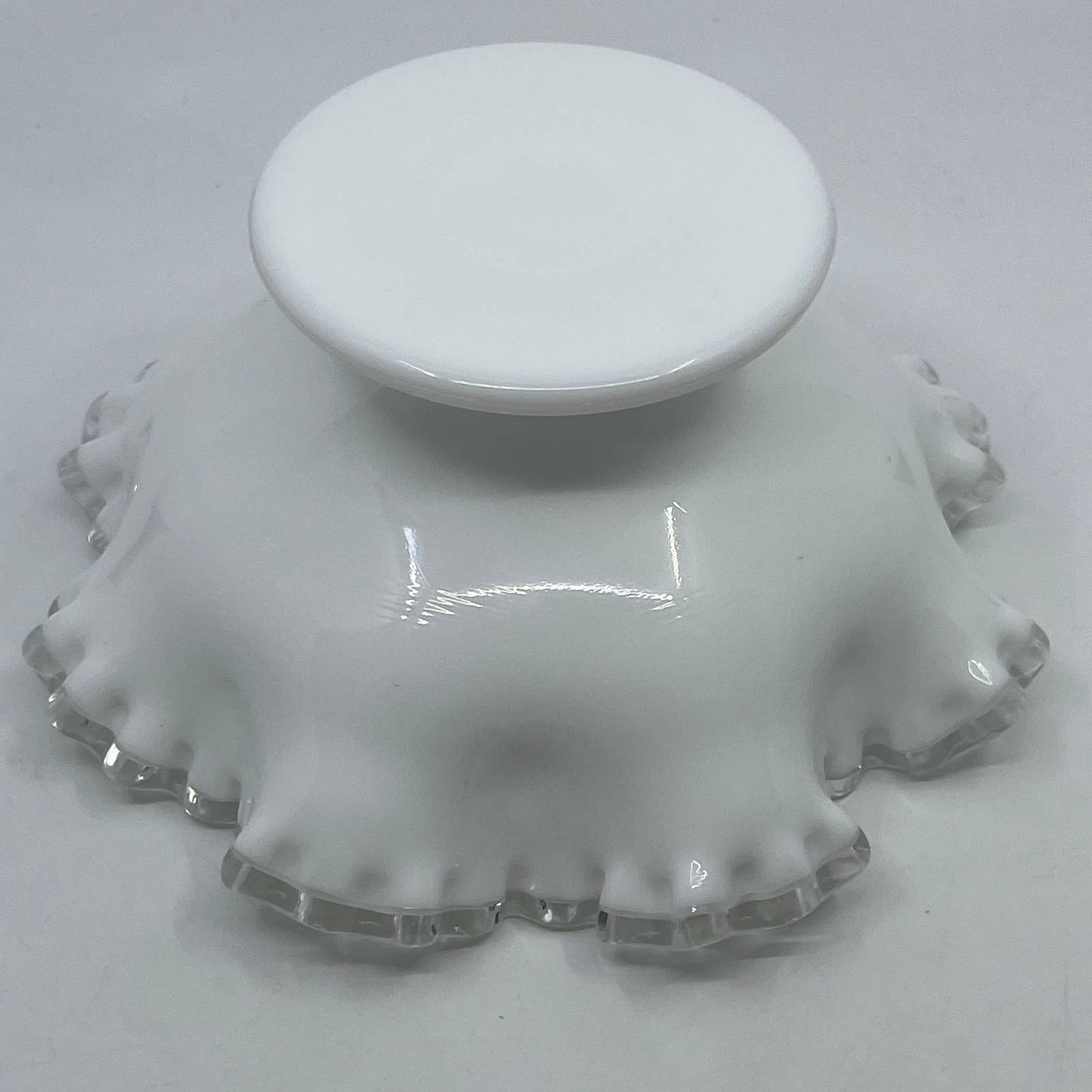 Fenton Clear Trim White Silver Crest Compote Candy Dish 8"D w/ Sticker TG7