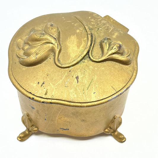 1904 Victor Gold Painted Silver Plate Footed Jewelry Trinket Box TF6