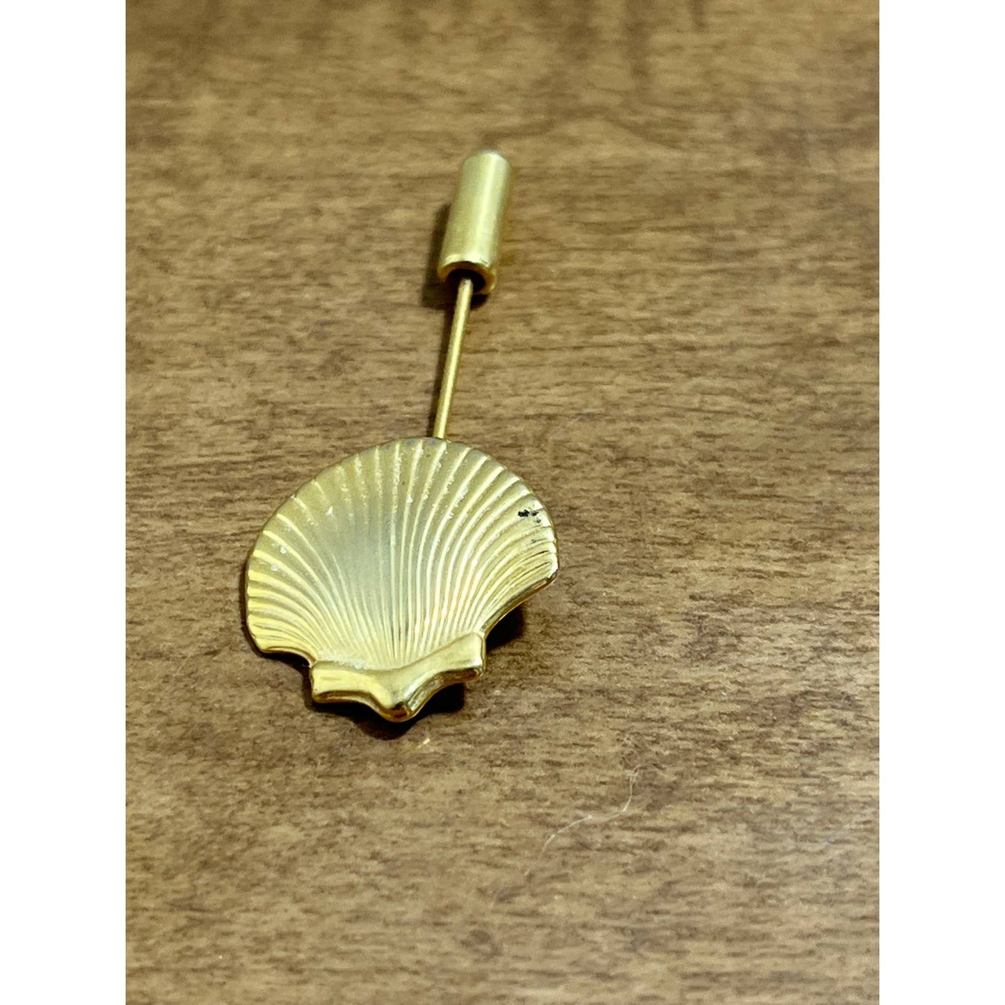 Vintage MCM 1960s Brass Clamshell Stick Pin Hat Pin 2” SE1
