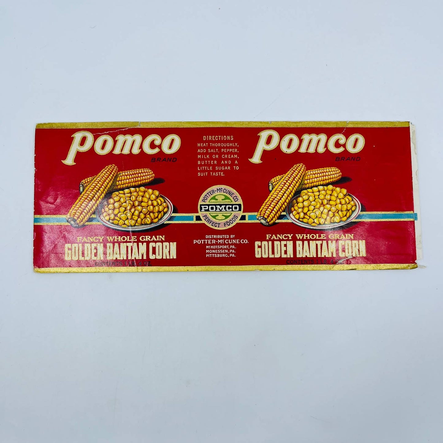 Pomco Brand Golden Bantam Corn Label Potter-McCune PA EA4