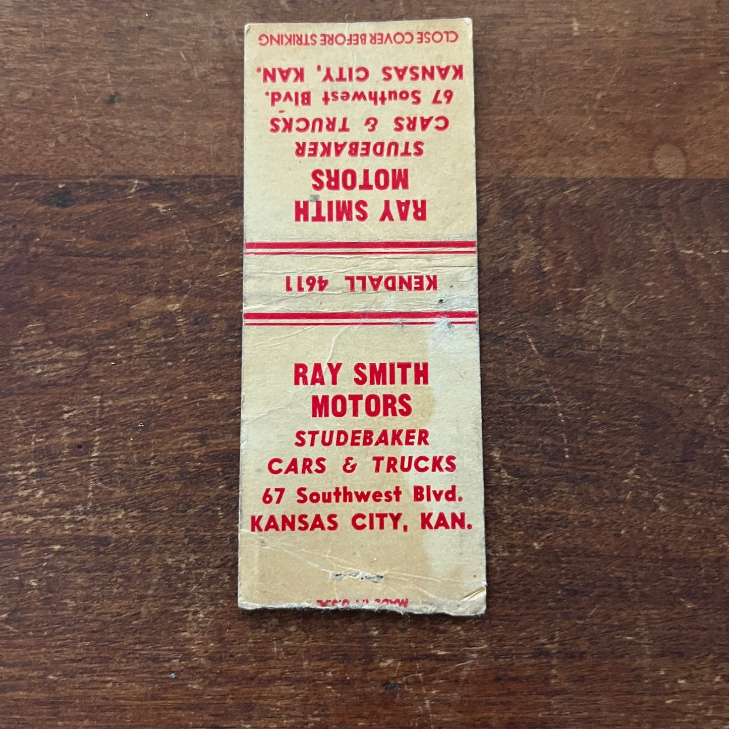 Ray Smith Motors STUDEBAKER Kansas City KS Advertising Matchbook Cover MM11-4