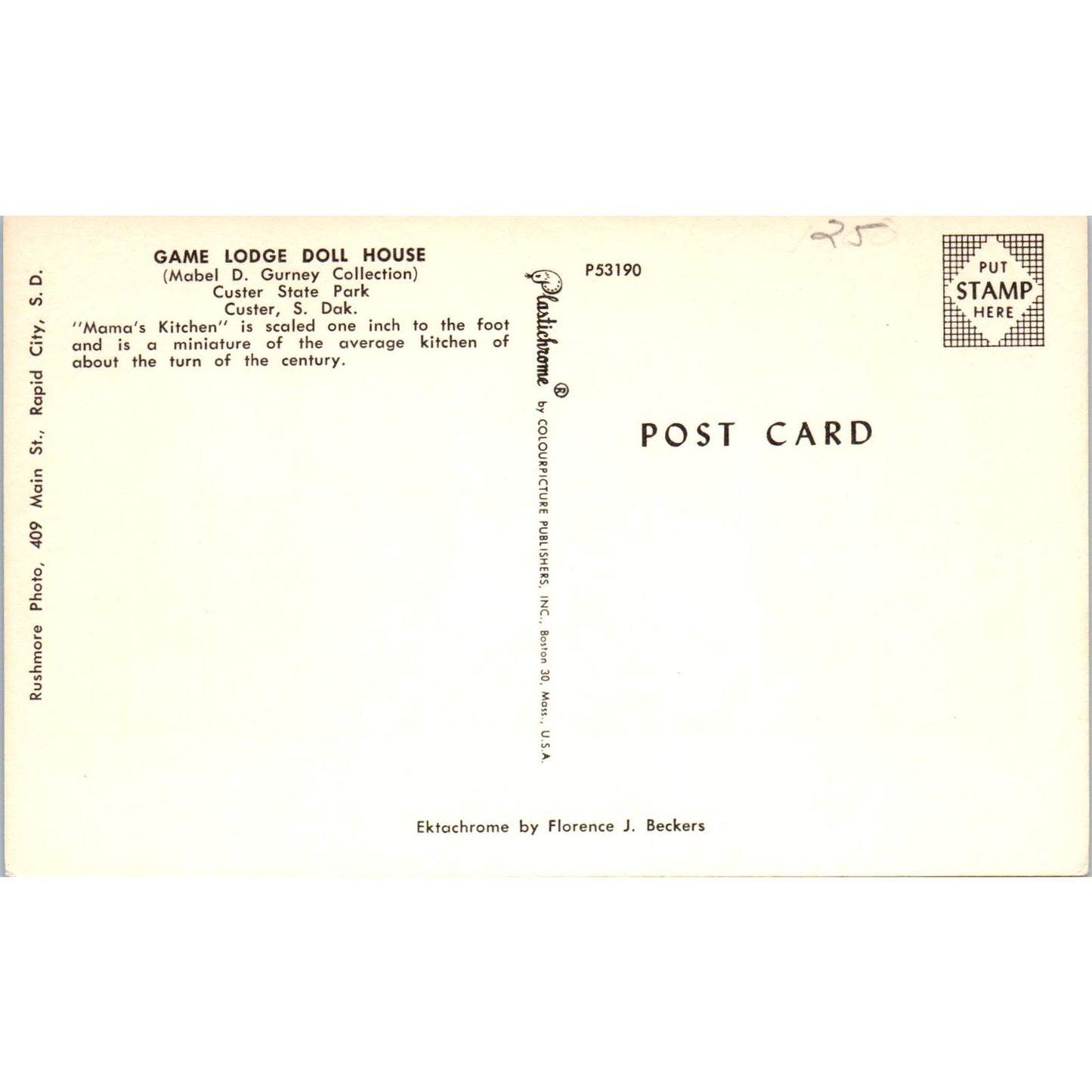 Game Lodge Doll House Mabel D. Gurney Custer South Dakota Original Postcard PB9