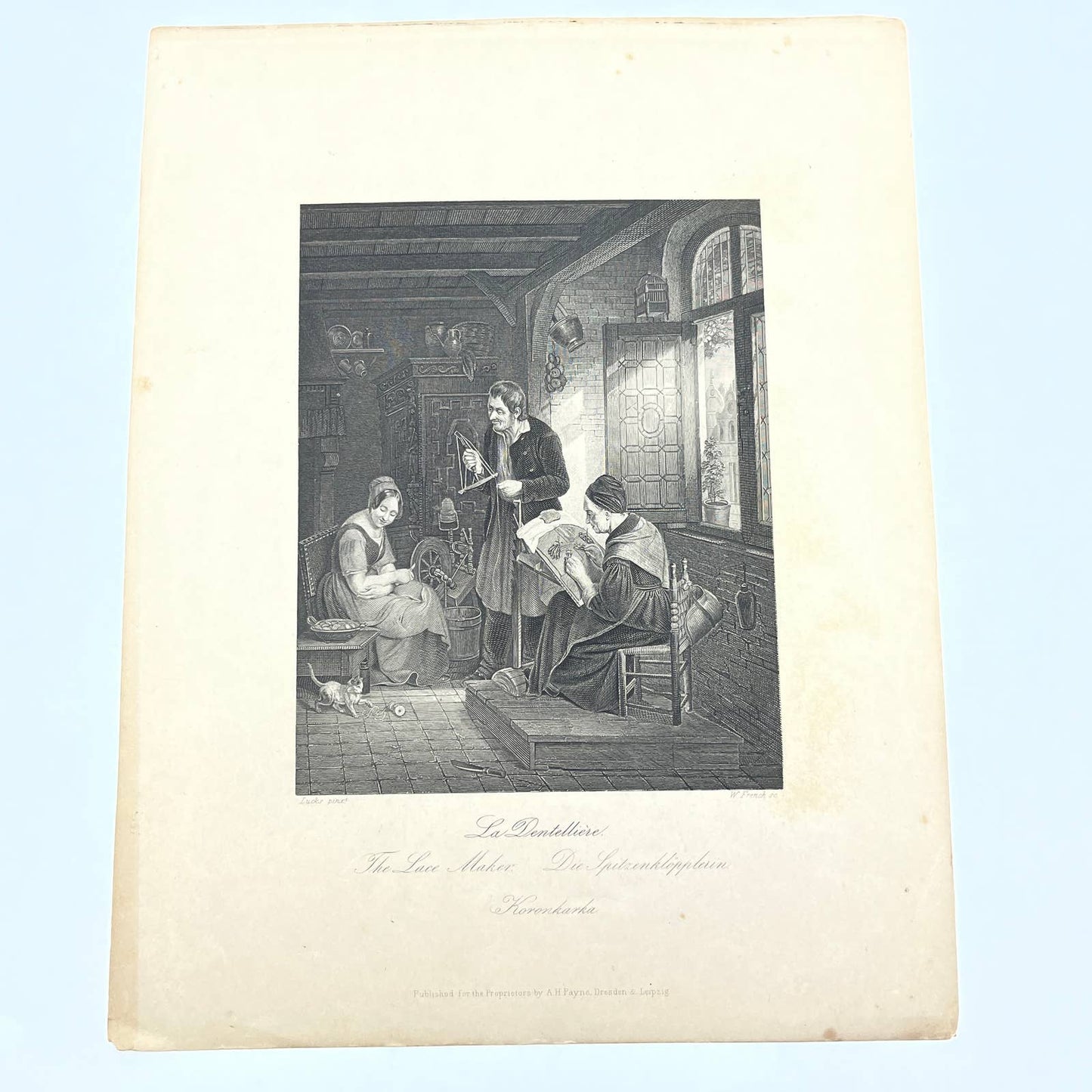 1864 Original Steel Art Engraving - The Lace Maker Lucks 8.5x11" AC3