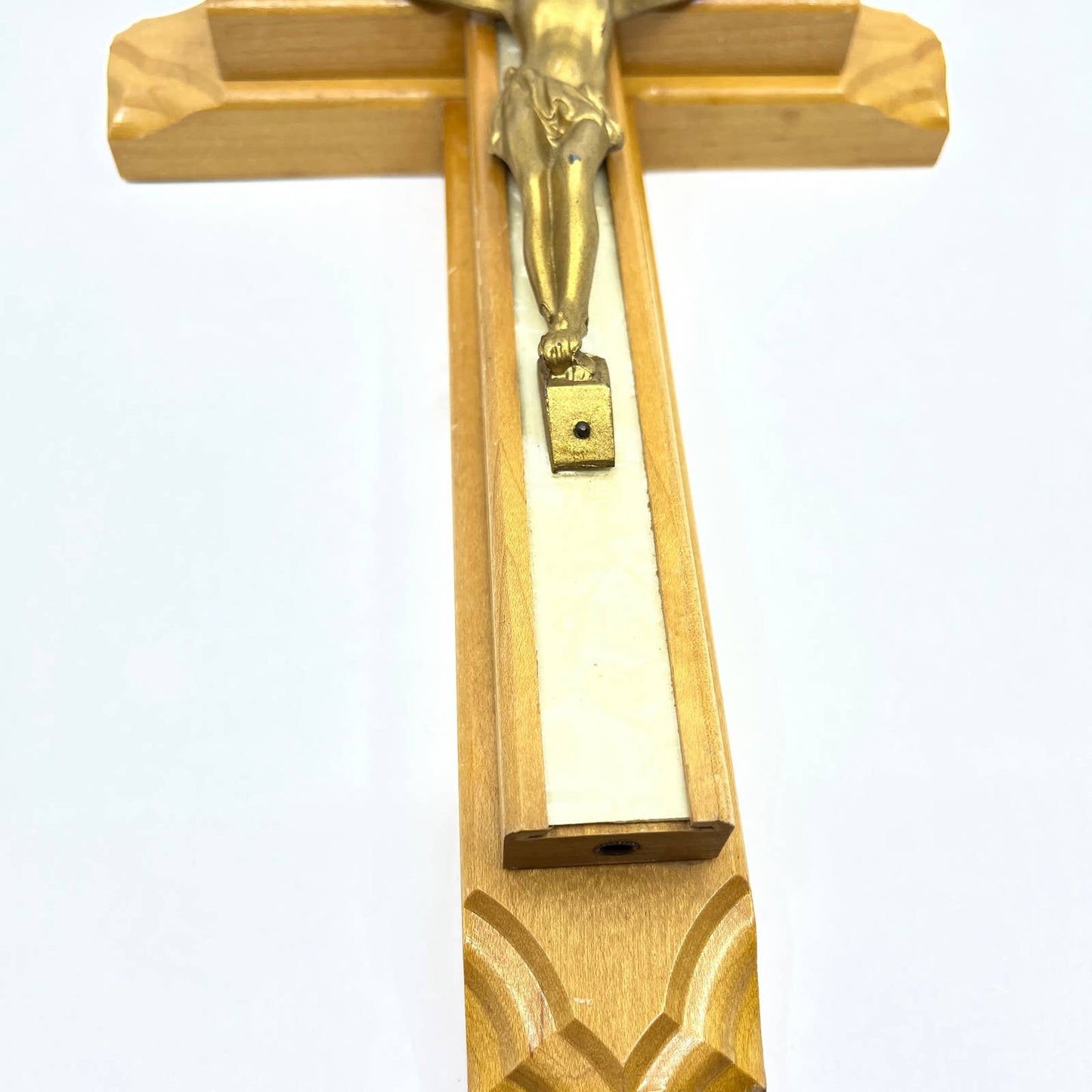 Vintage Last Rites Crucifix Solid Wood Maple Cross Mother of Pearl Inlay 13” TG4