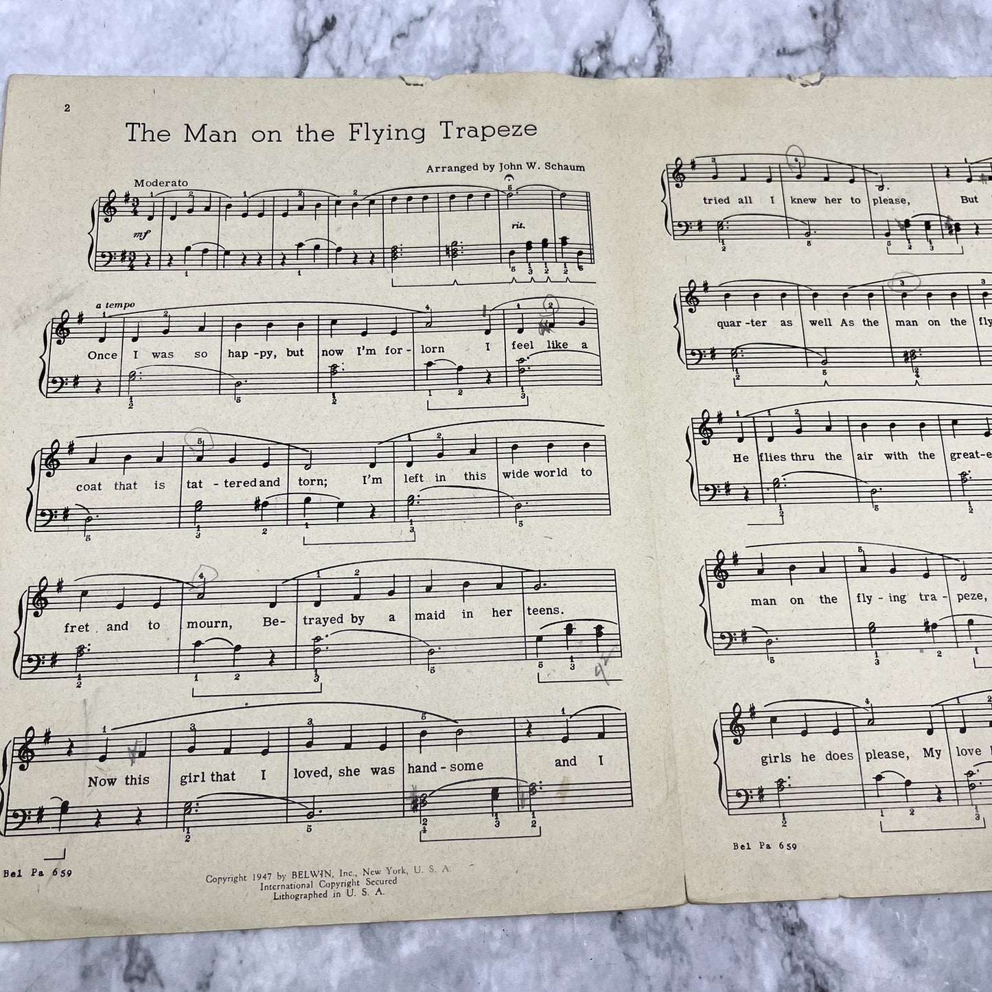 The Man on the Flying Trapeze A John W. Schaum 1947 Sheet Music V37-5