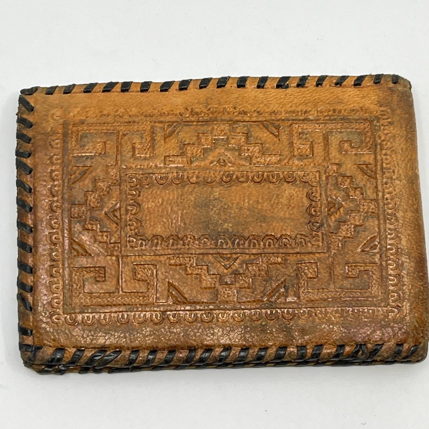Vintage Hand Tooled Leather Mens Western Bifold Wallet Mexican Farmer Burro SD8