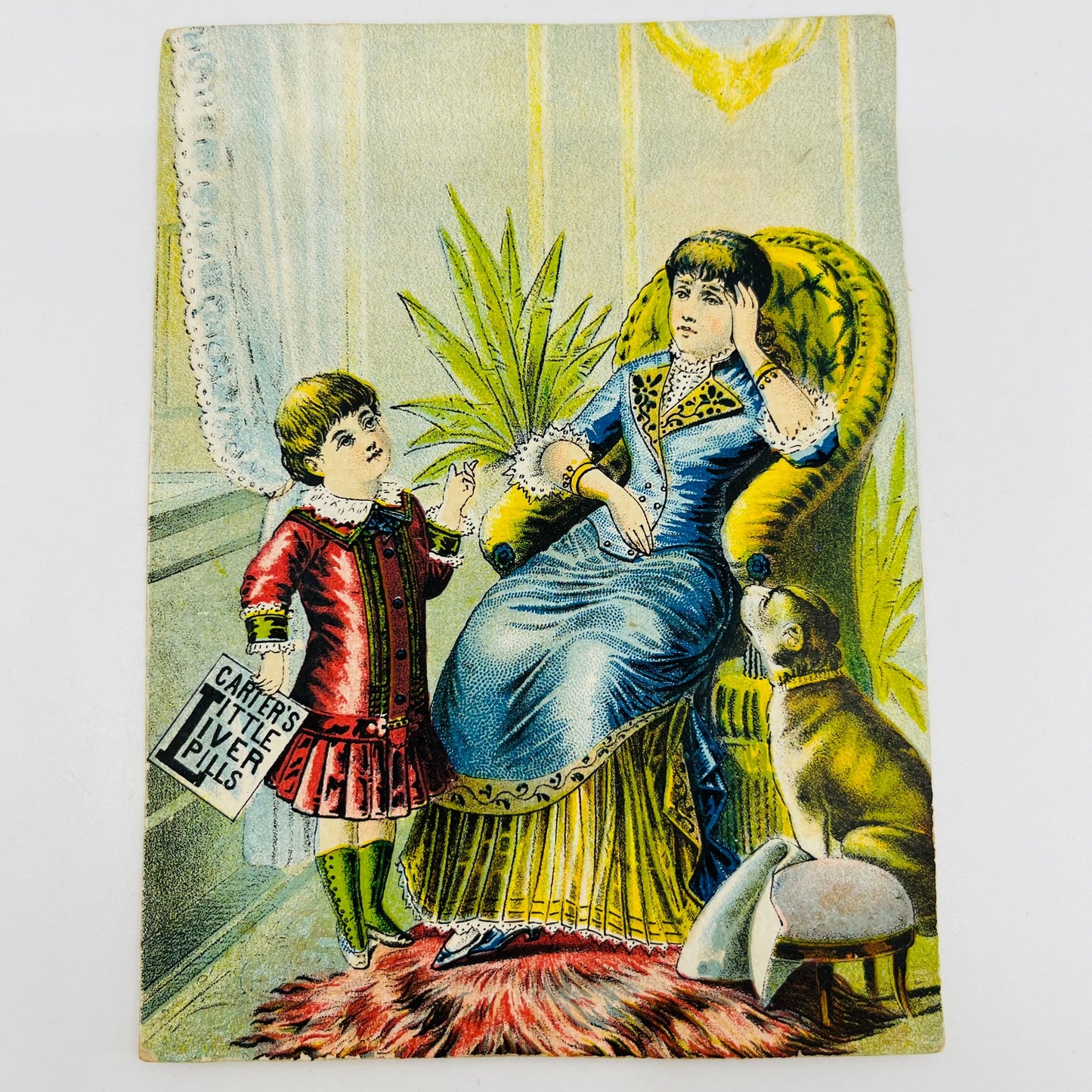 1880s Victorian Trade Card Quack Medicine Carters Little Liver Pills Dog SAH9-H7