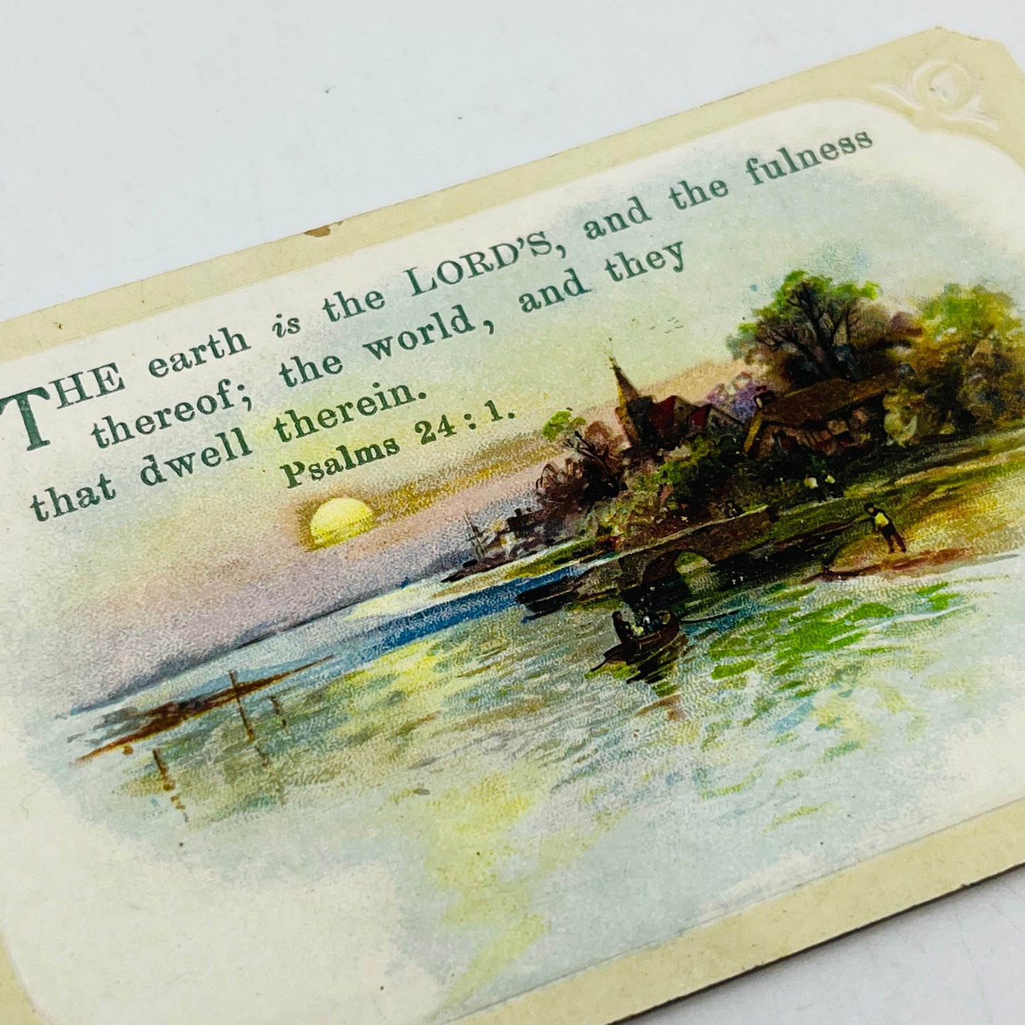 1880s Victorian Christian Holy Prayer Card Psalms 24:1 Notable Verses AH9-M9