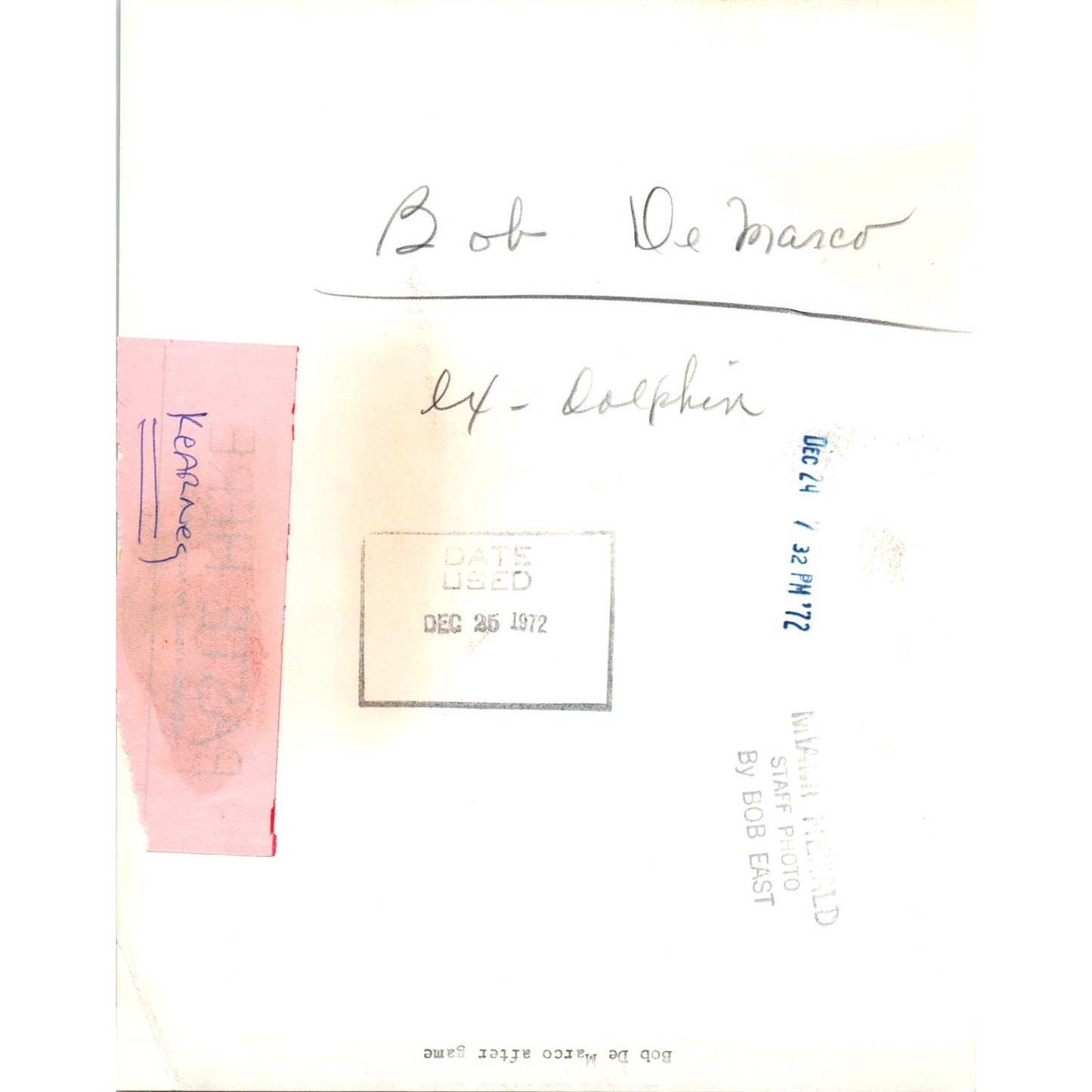 1972 Original Press Photo Football NFL Miami Dolphins Bob DeMarco 6x8" TK2-FP