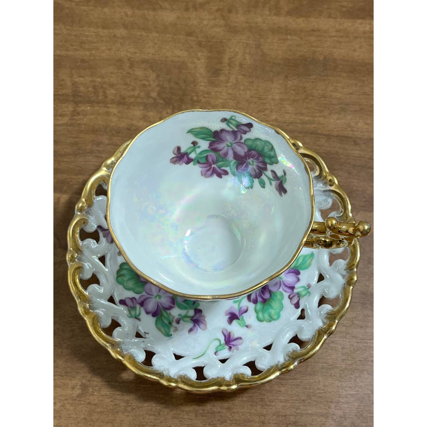 1950s Mid Century Shafford Japan Bone China Purple Floral Tea Cup & Saucer TG8