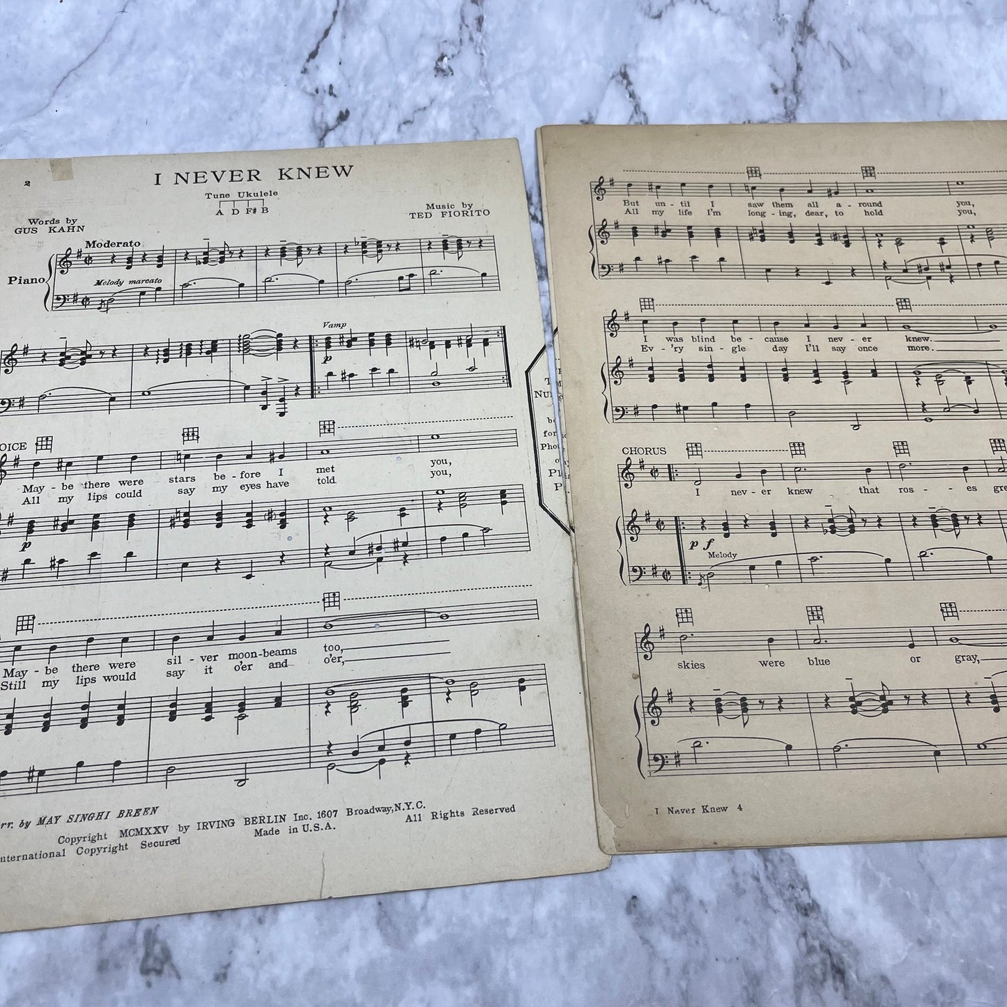 I Never Knew 1925 Piano Ukulele Sheet Music Sophie Tucker Irving Berlin V39-4