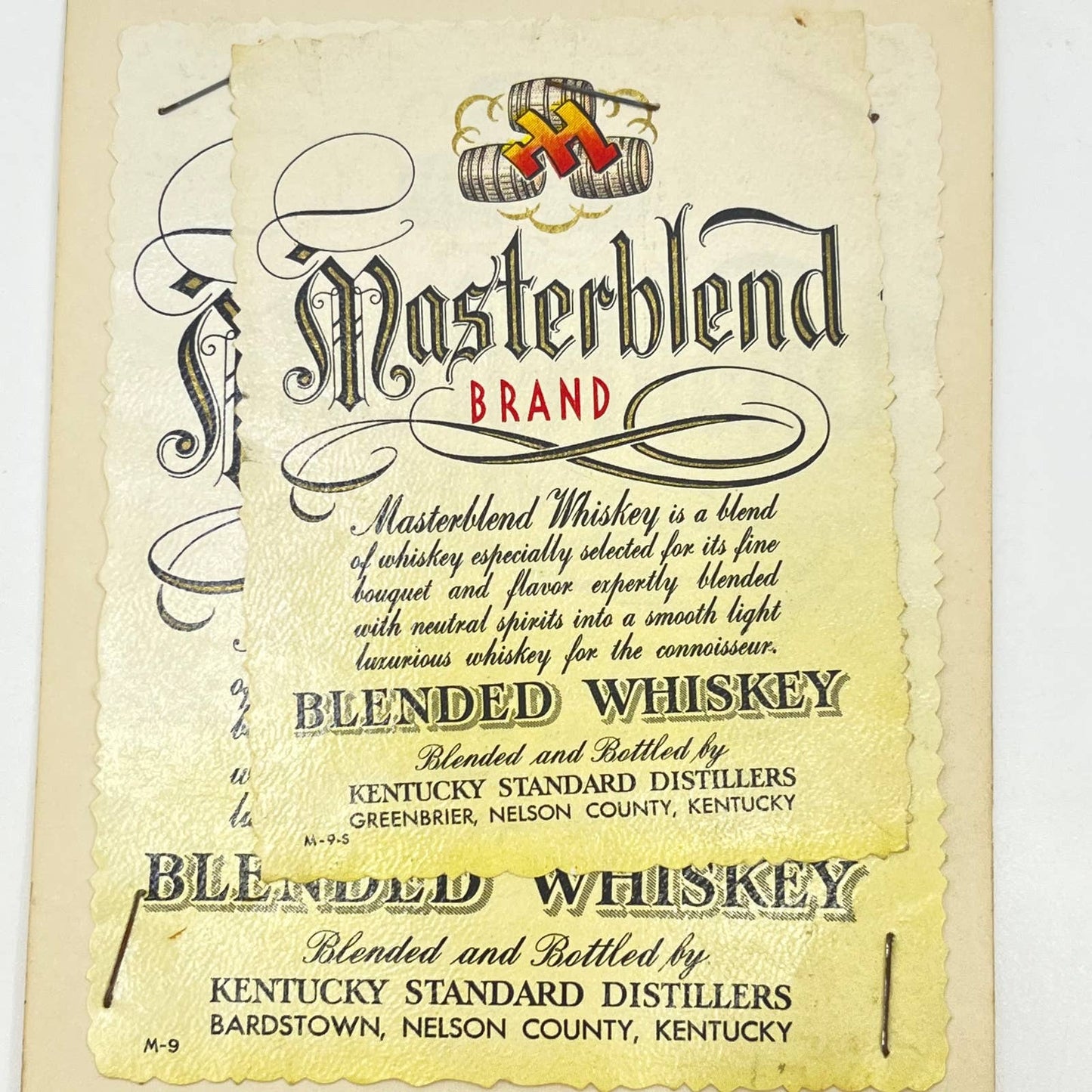 Masterblend Whiskey Label Set of 2 Kentucky Standard Distillers Bardstown