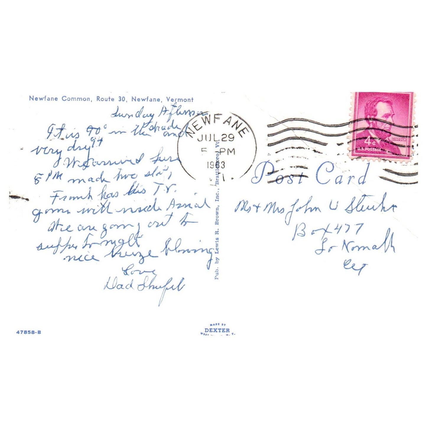 Vintage Postcard - Newfane Common Route 30 - Newfane Vermont AD9