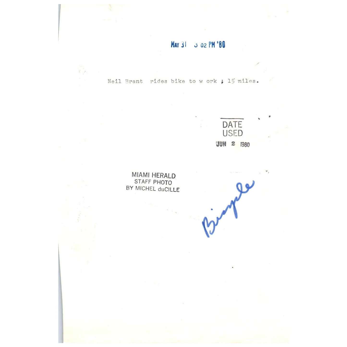 1980 Press Photo Cycling Neil Brant Rides Bike to Work Miami FL 7x10" AD3