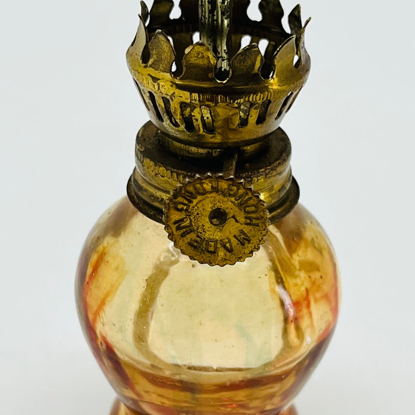 Vintage Tiny 3” Glass Oil Lamp with Brass Hardware Hong Kong SC4