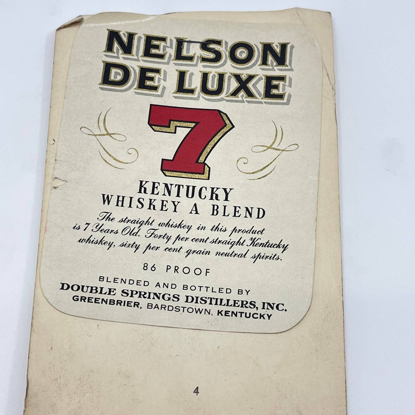 Nelson Deluxe 7 Whiskey Label Double Springs Distillers Greenbrier KY