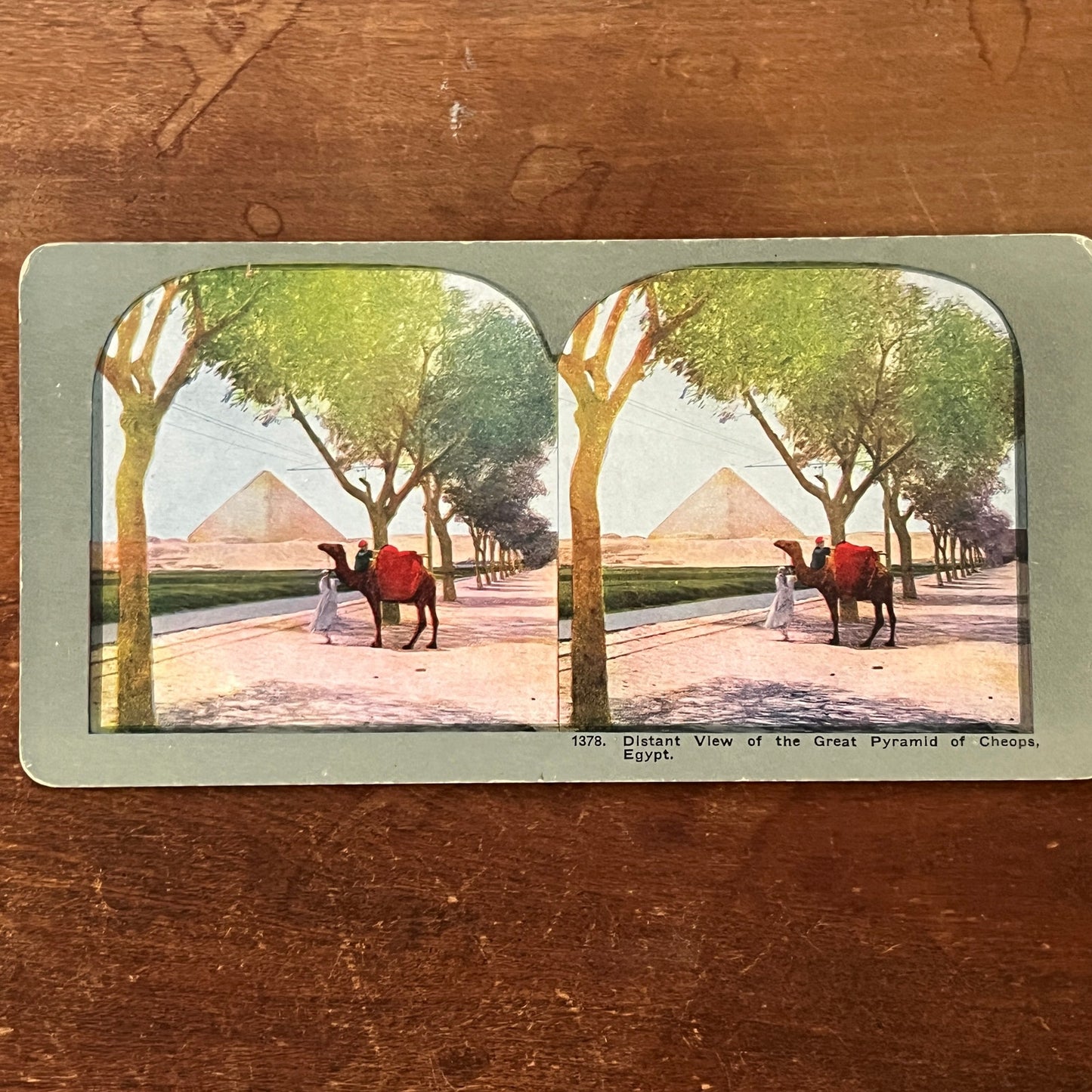 Distant View Great Pyramid of Cheops Egypt Antique Stereoview Card H2-3