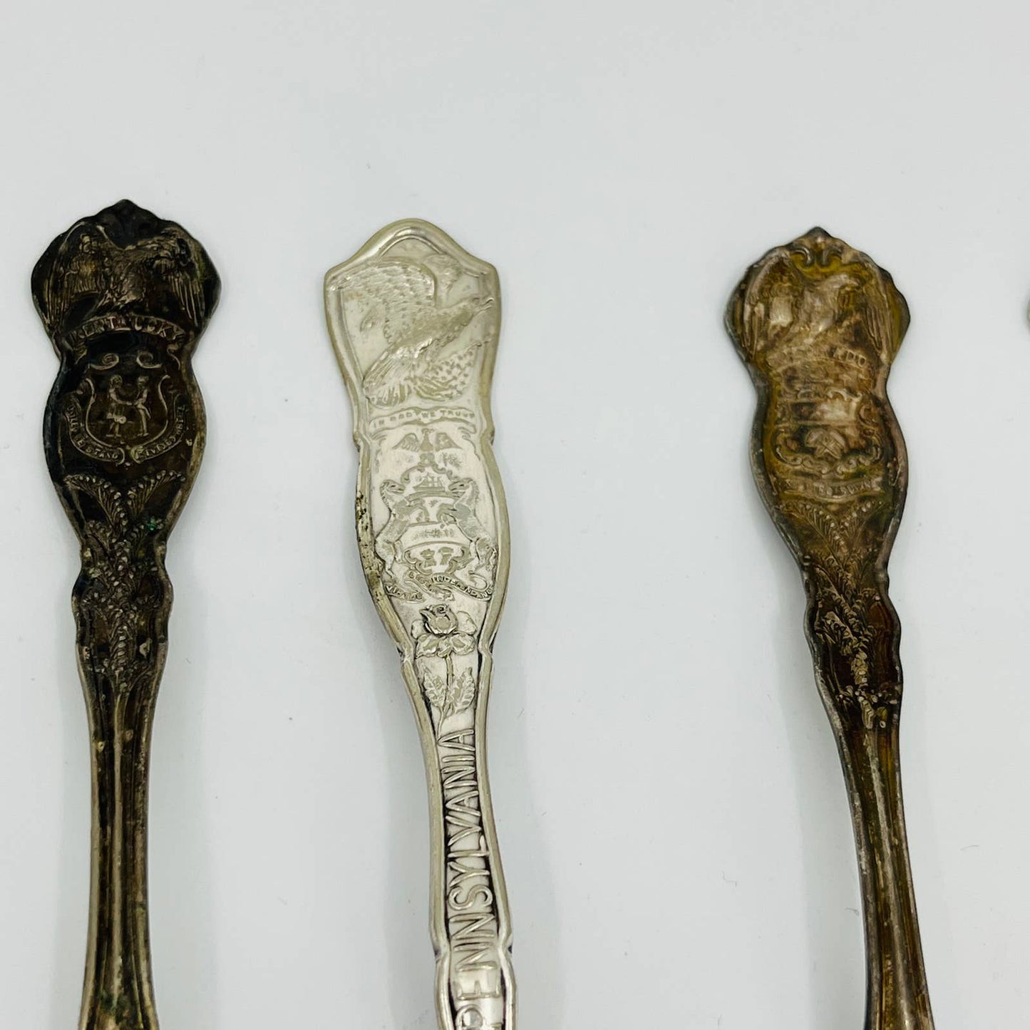 Antique WM Rogers State Souvenir Spoons Eagle Silver Plate Lot of 19 TD2