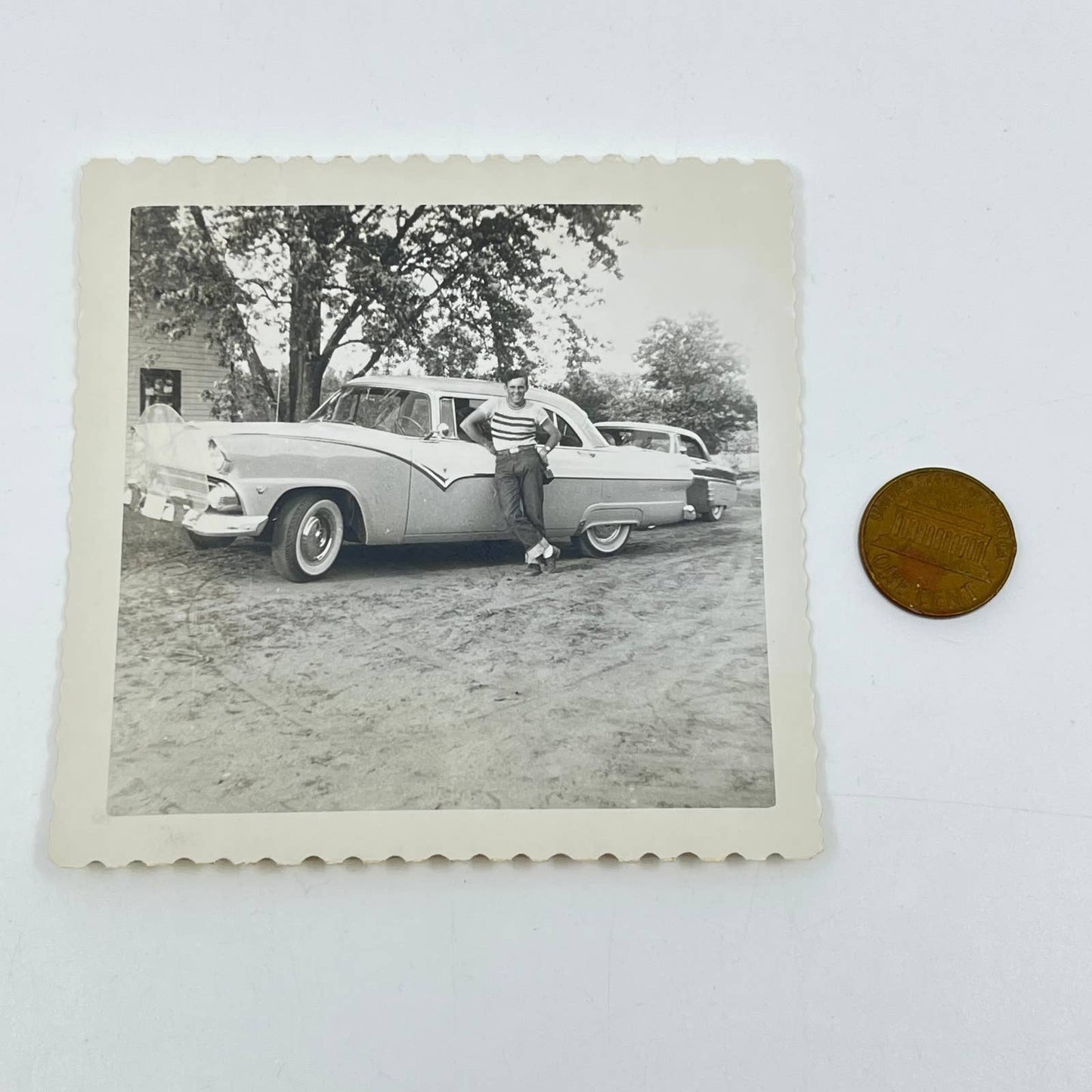 1955 Man Posing With Ford Fairlane Crown Victoria Skyliner Photo SC9