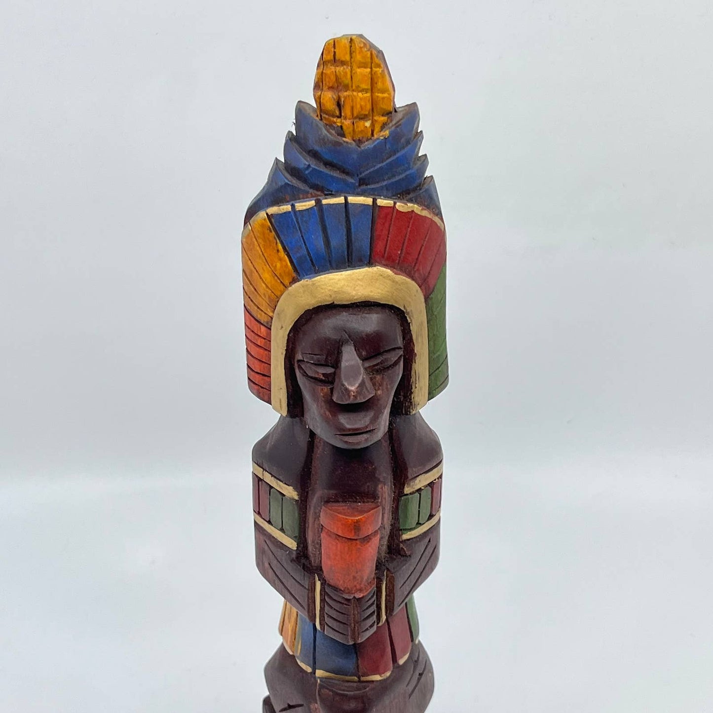 Vtg Mexican Pre Columbian Aztec Maya Priest Wood Totem Yucatan Mexico 10" TH8