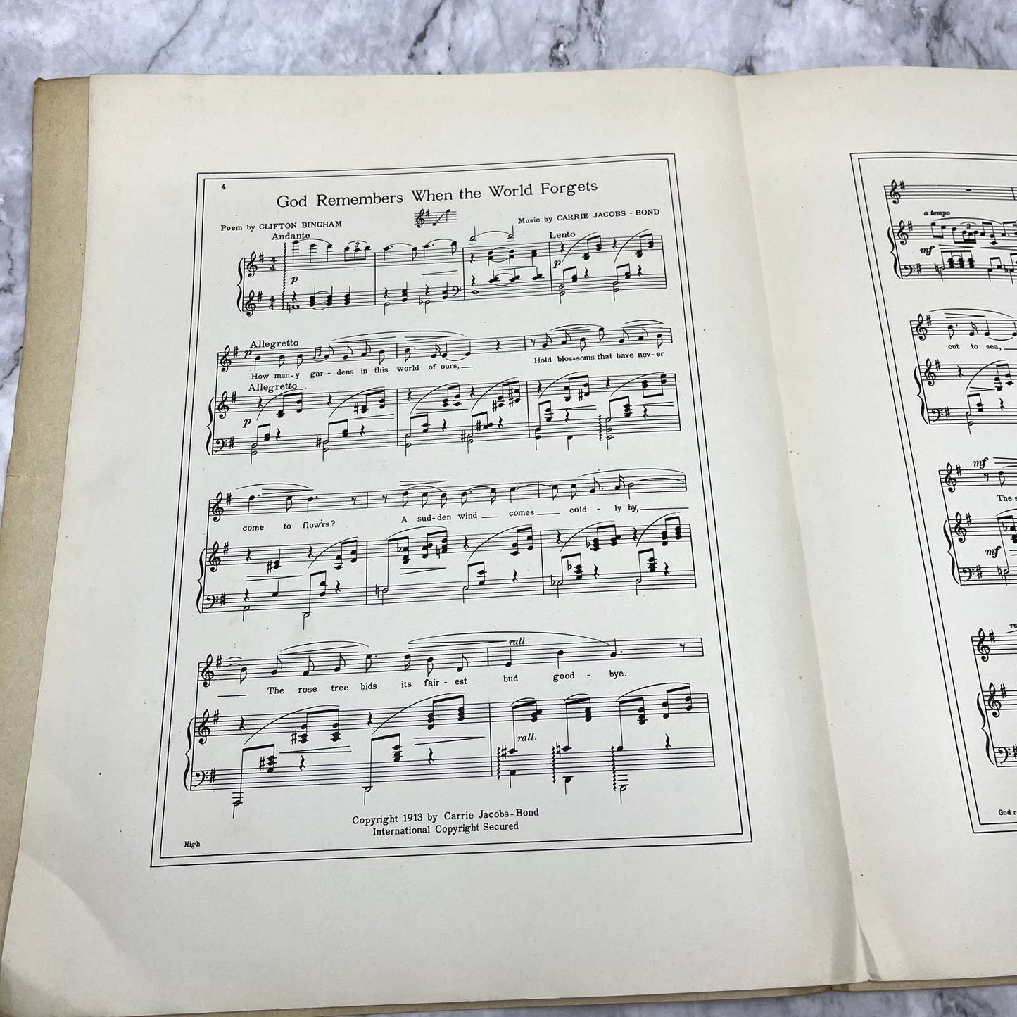God Remembers When the World Forgets Carrie Jacobs-Bond 1913 Sheet Music TK2-SM