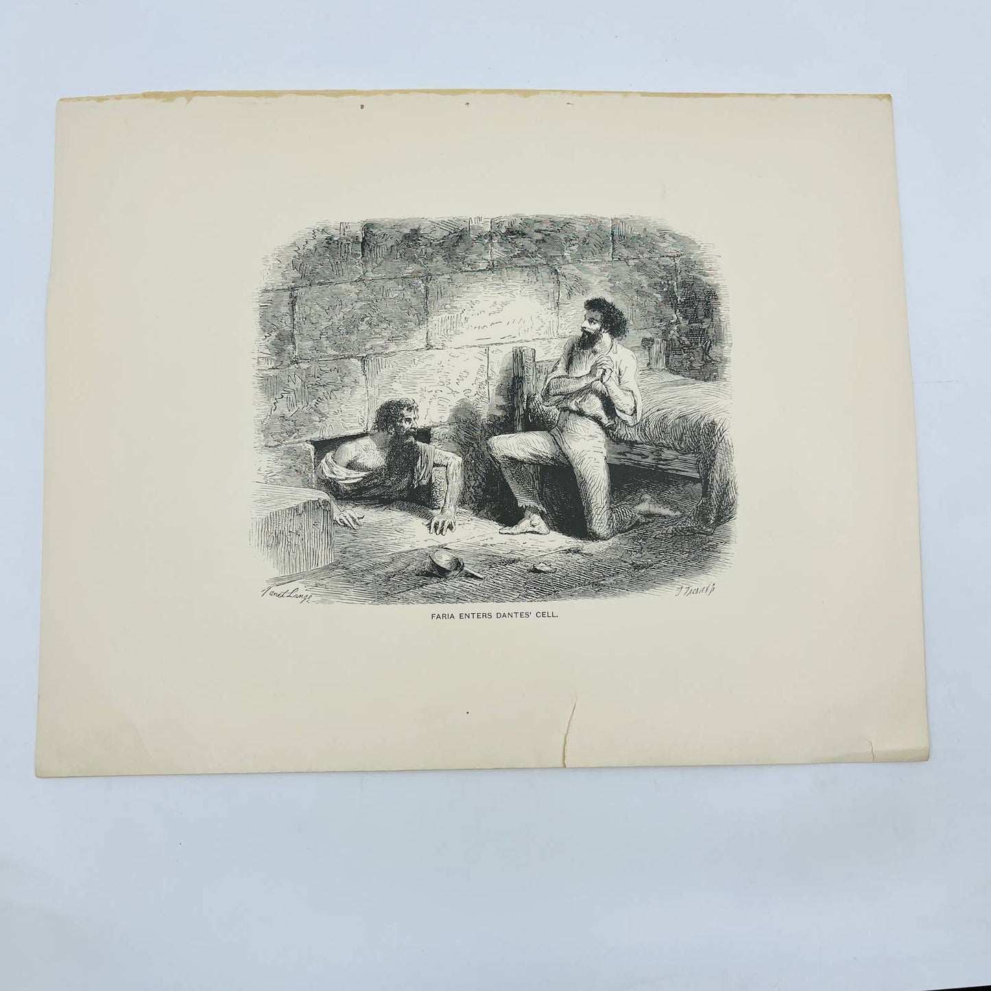 1880s Victorian Art Print Engraving Dumas FARIA ENTERS DANTE’S CELL Janet Lange