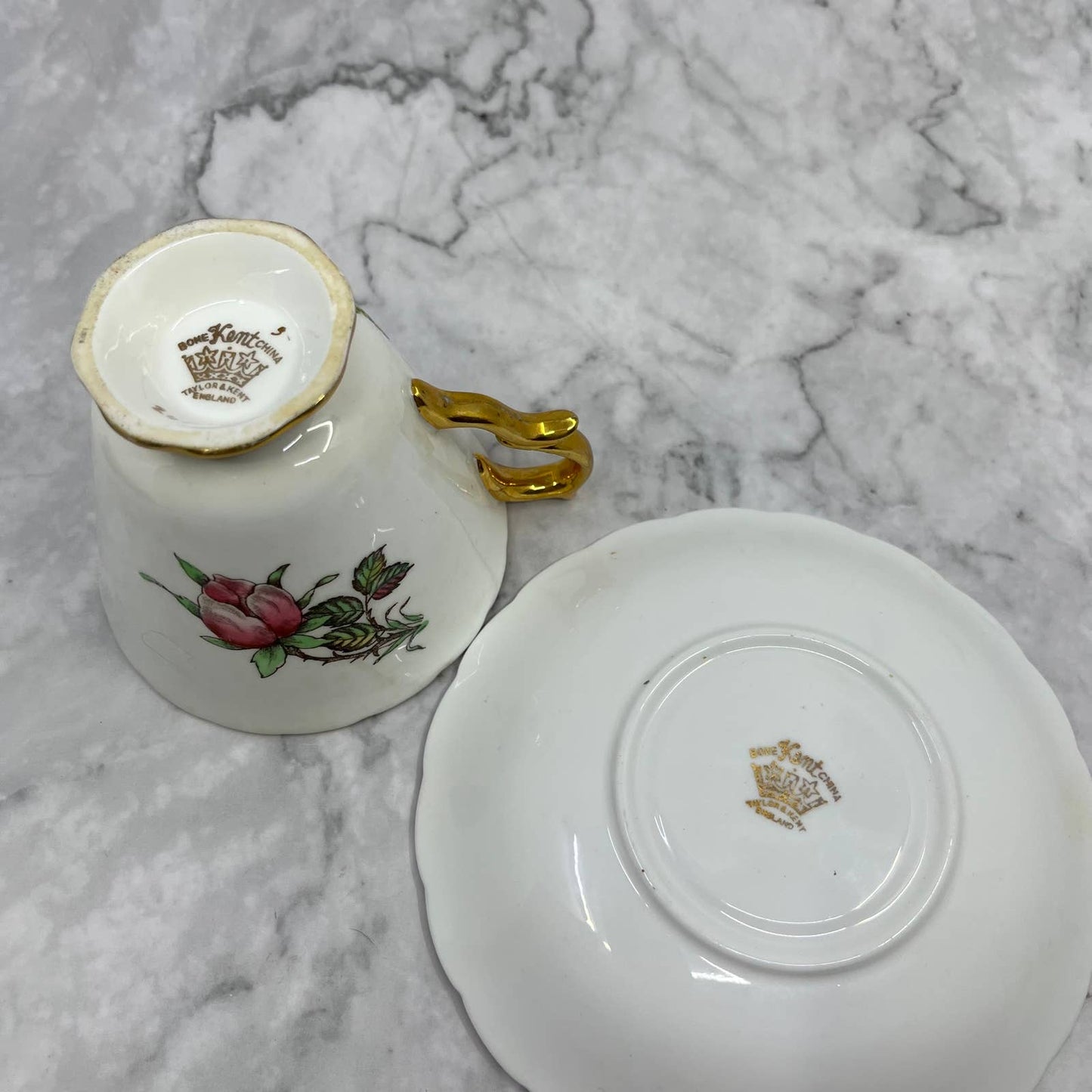 Taylor & Kent Bone China Large Pink Rose Teacup and Saucer Set England TD6