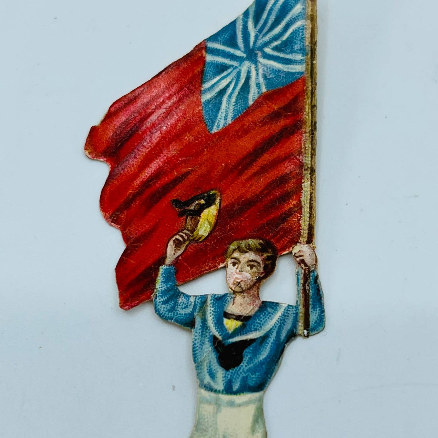 1880s Victorian Die Cut Scrap Young British Navy Sailor Union Jack Flag 3.5” AA2
