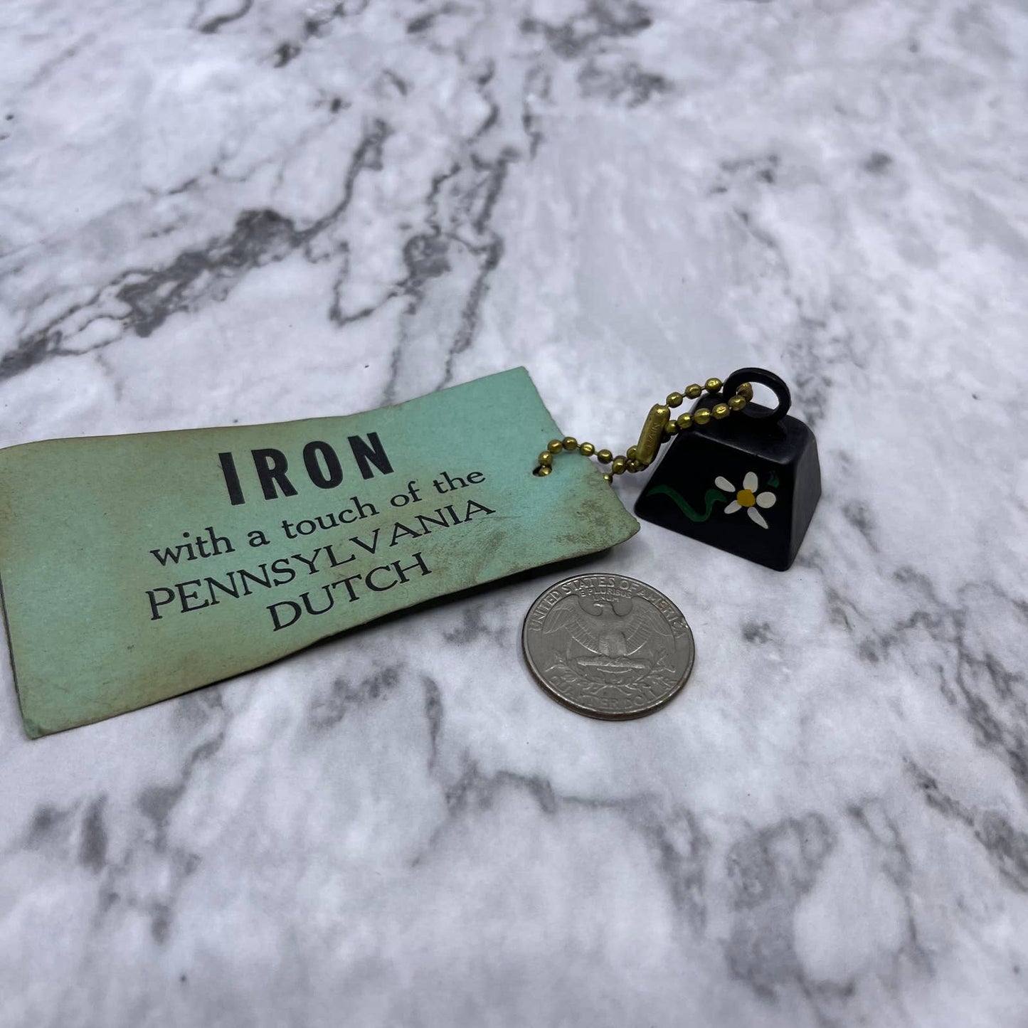 Vintage Pennsylvania Dutch Hand Painted Cow Bell Iron Keychain Souvenir SF1