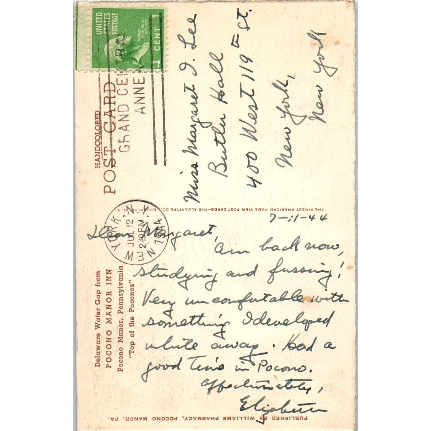 Vintage Postcard Delaware Water Gap From The Pocono Manor Inn PA TD9-P1