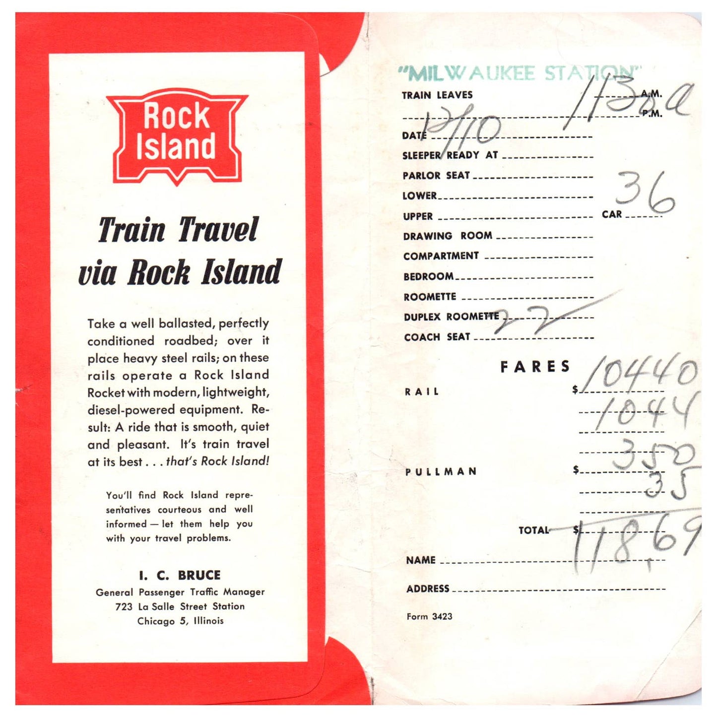 1959 Rock Island Railroad Rocket Fleet Ticket Jacket w/ Stubs SE4